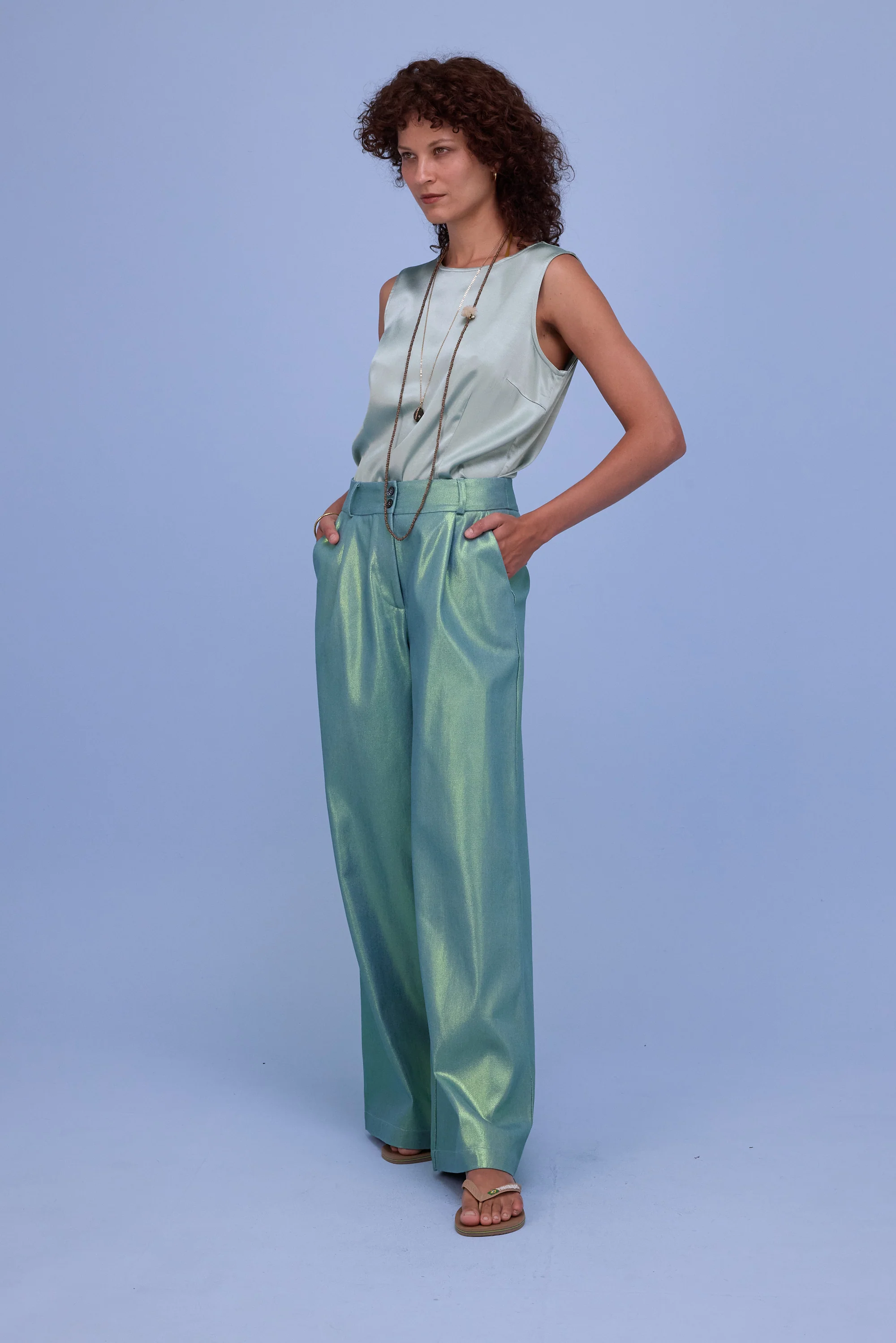 Danielle top in shiny aloë satin - Image 2