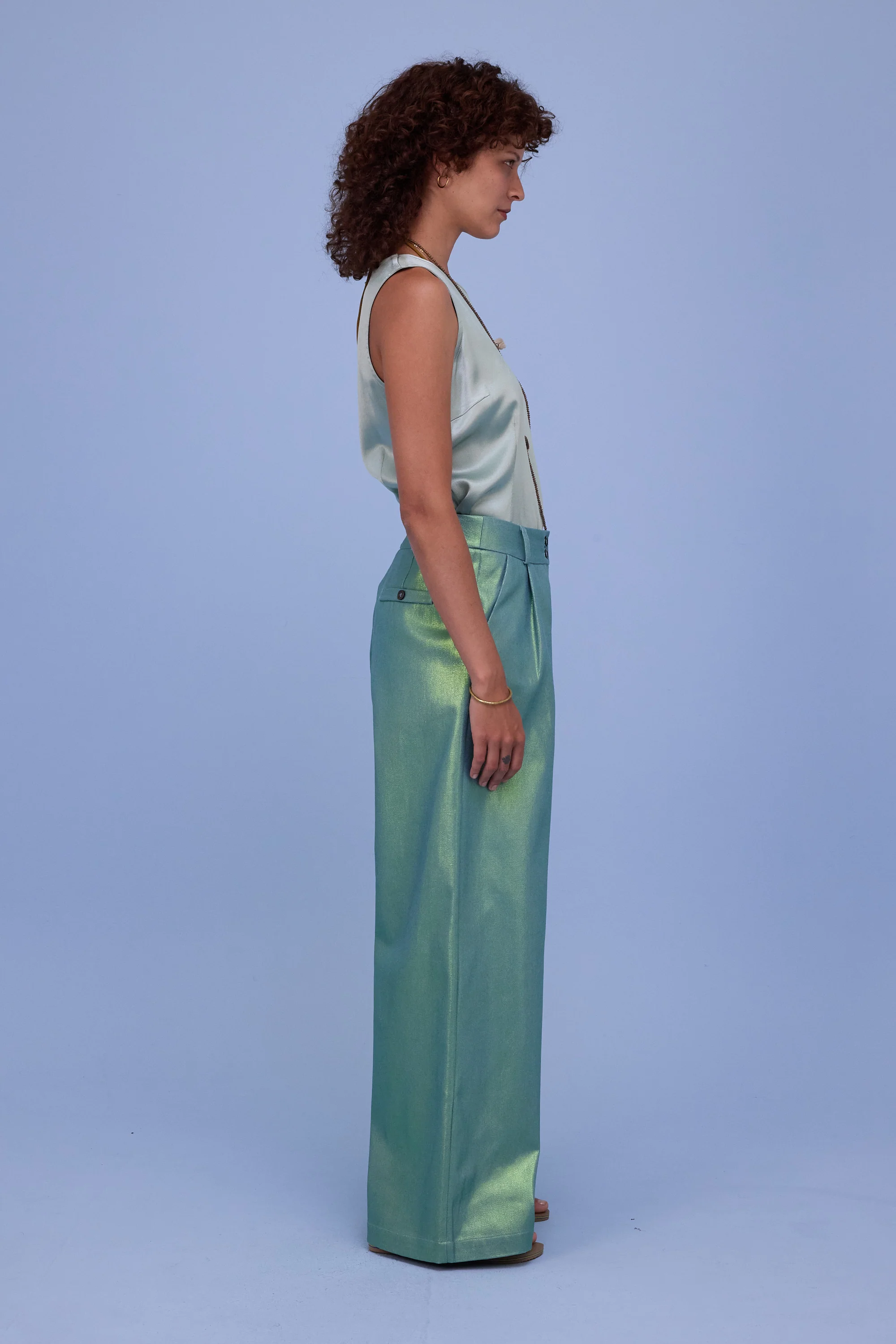 Danielle top in shiny aloë satin - Image 4