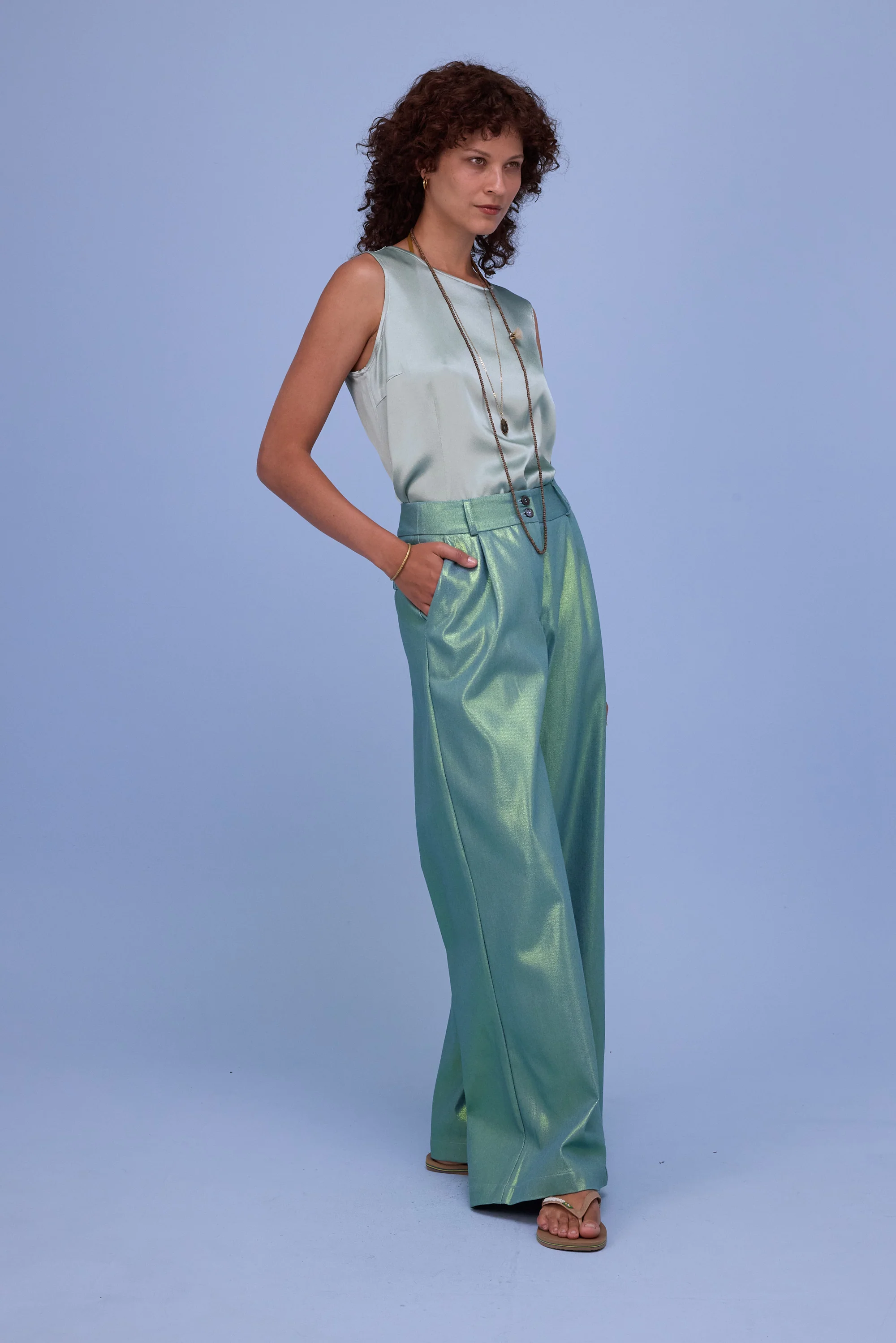 Danielle top in shiny aloë satin - Image 5