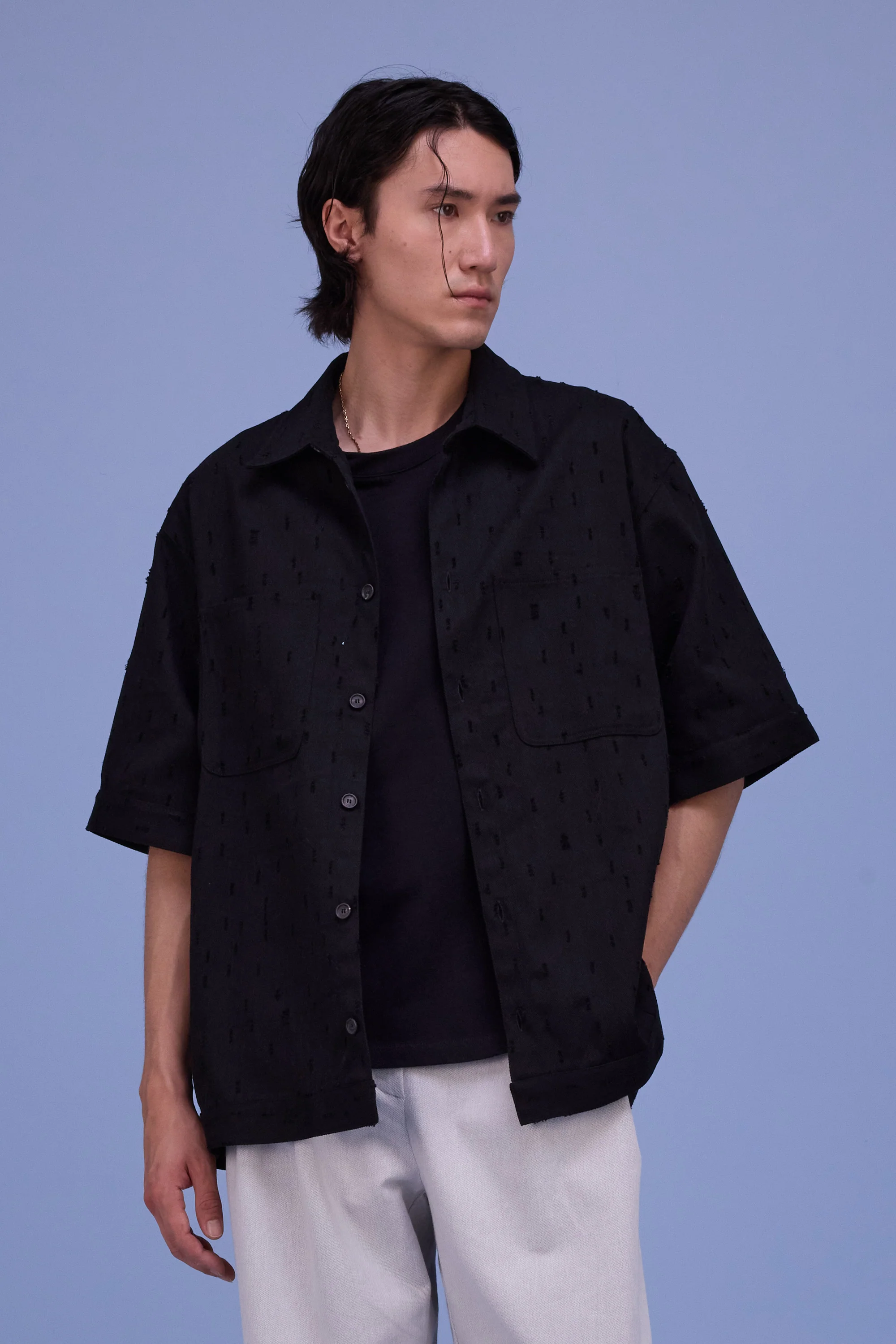 Giara hemd in black ripped cotton - Image 2