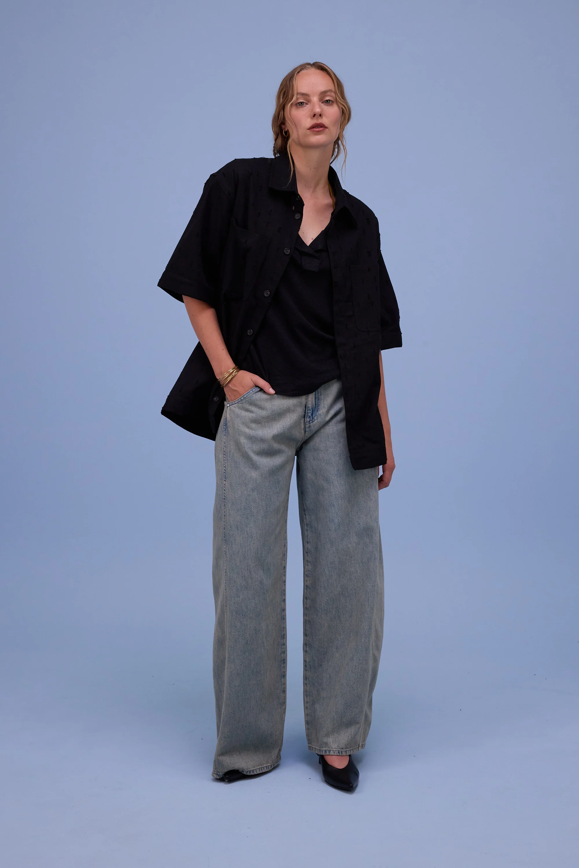 Giara hemd in black ripped cotton - Image 3