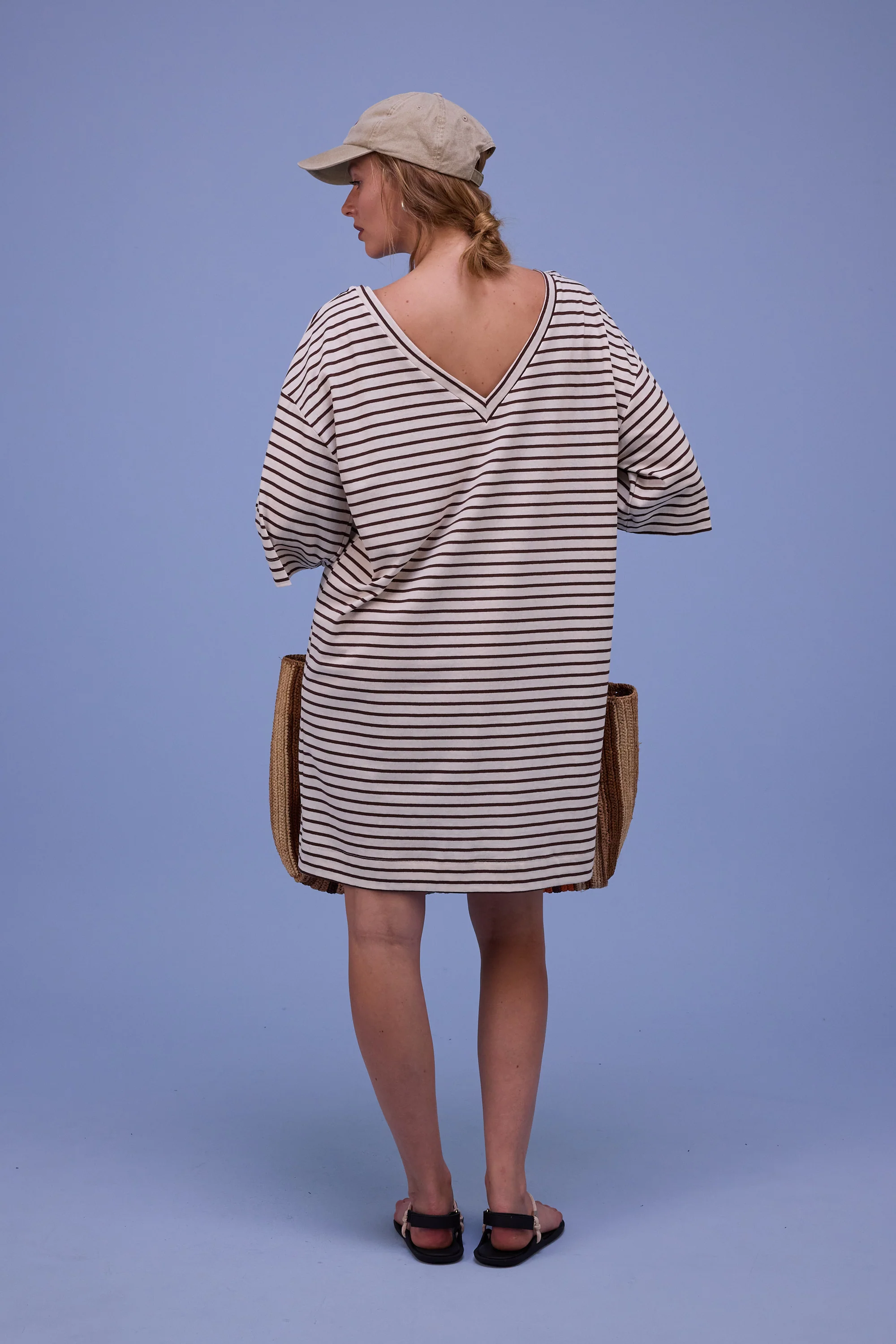 Hailie jurk in brown breton stripes - Image 3