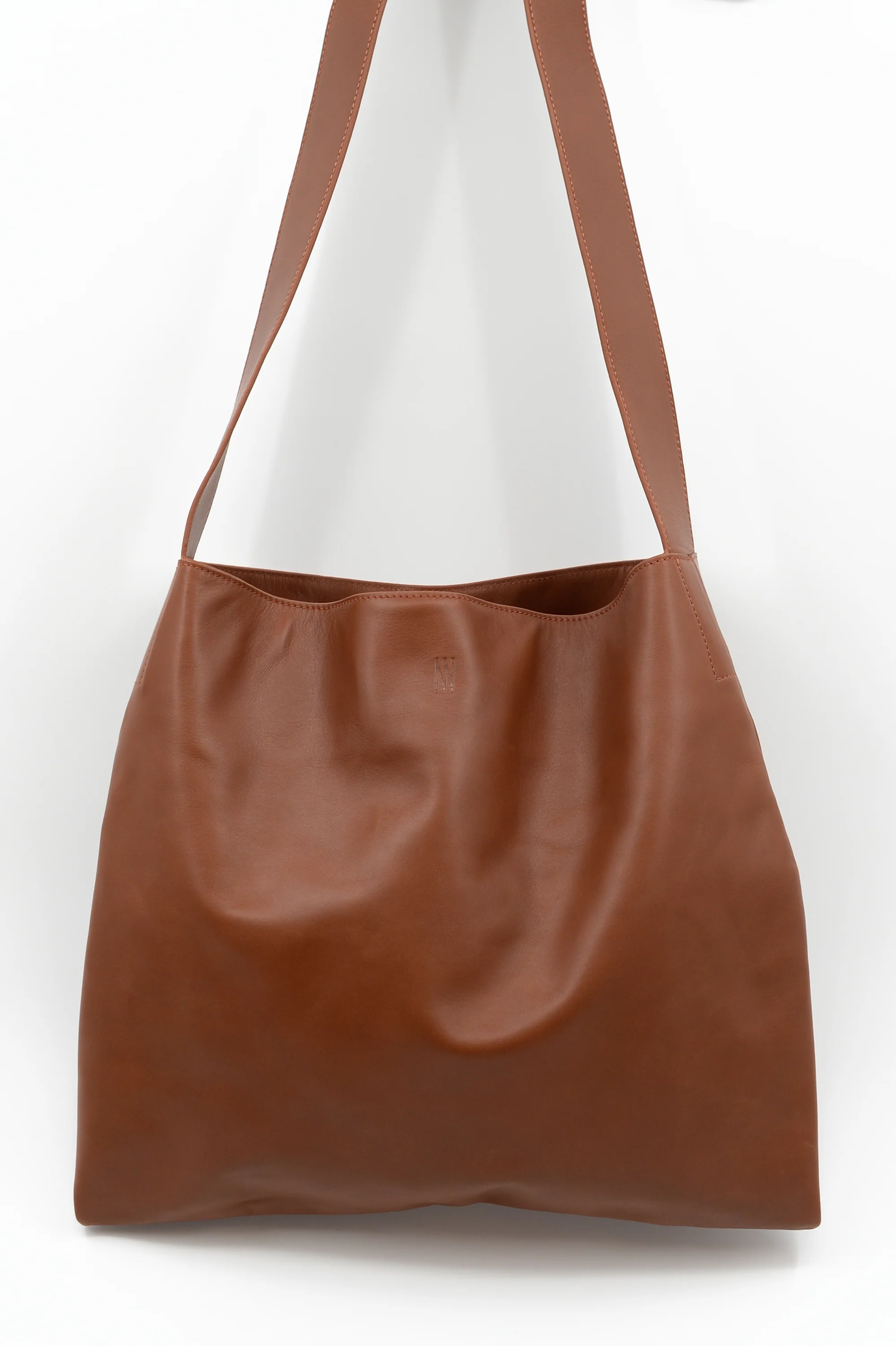 Big crossbody handtas in cognac nappaleer