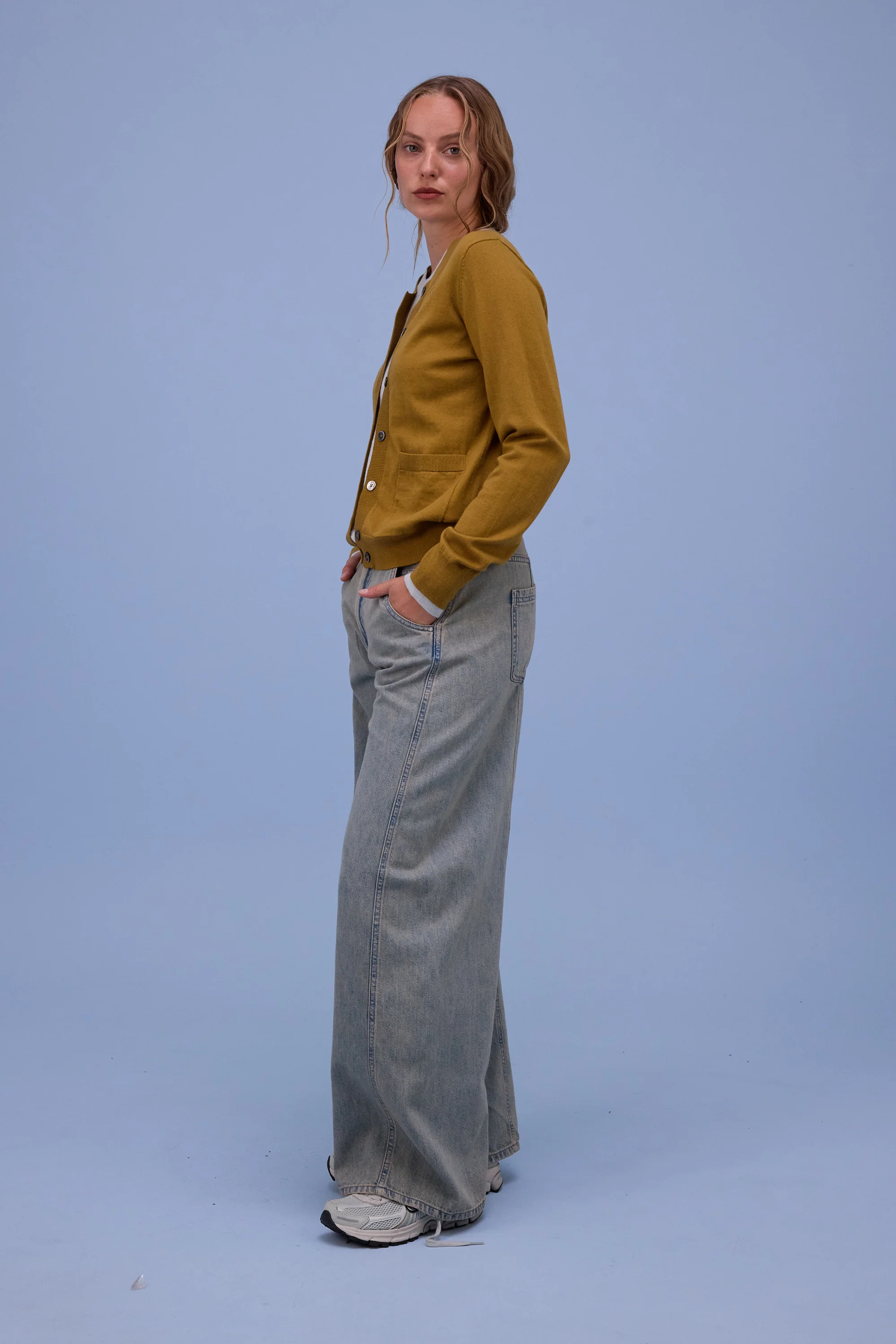 Hanoi semi-cardigan in mustard/springwater - Image 3