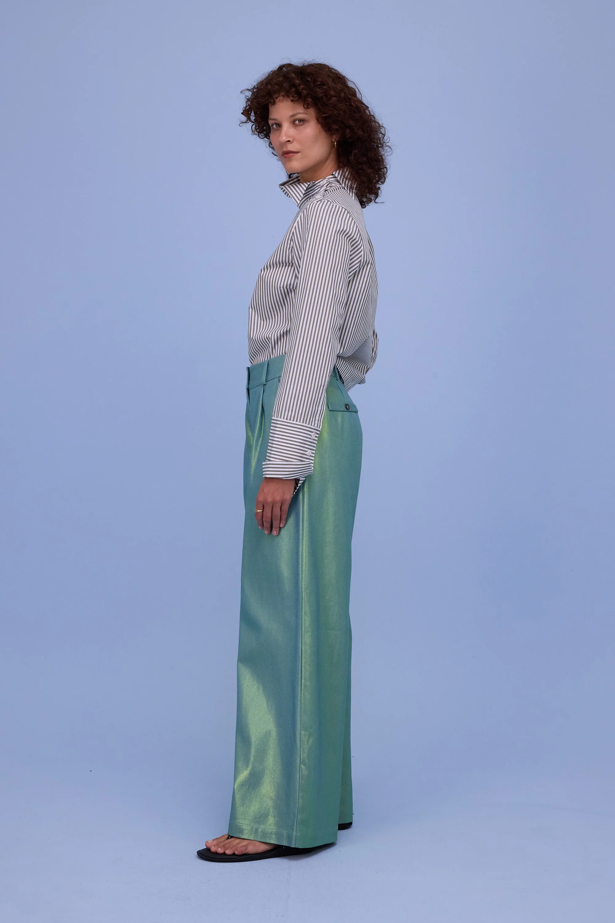 Halle blouse in khaki stripes - Image 2