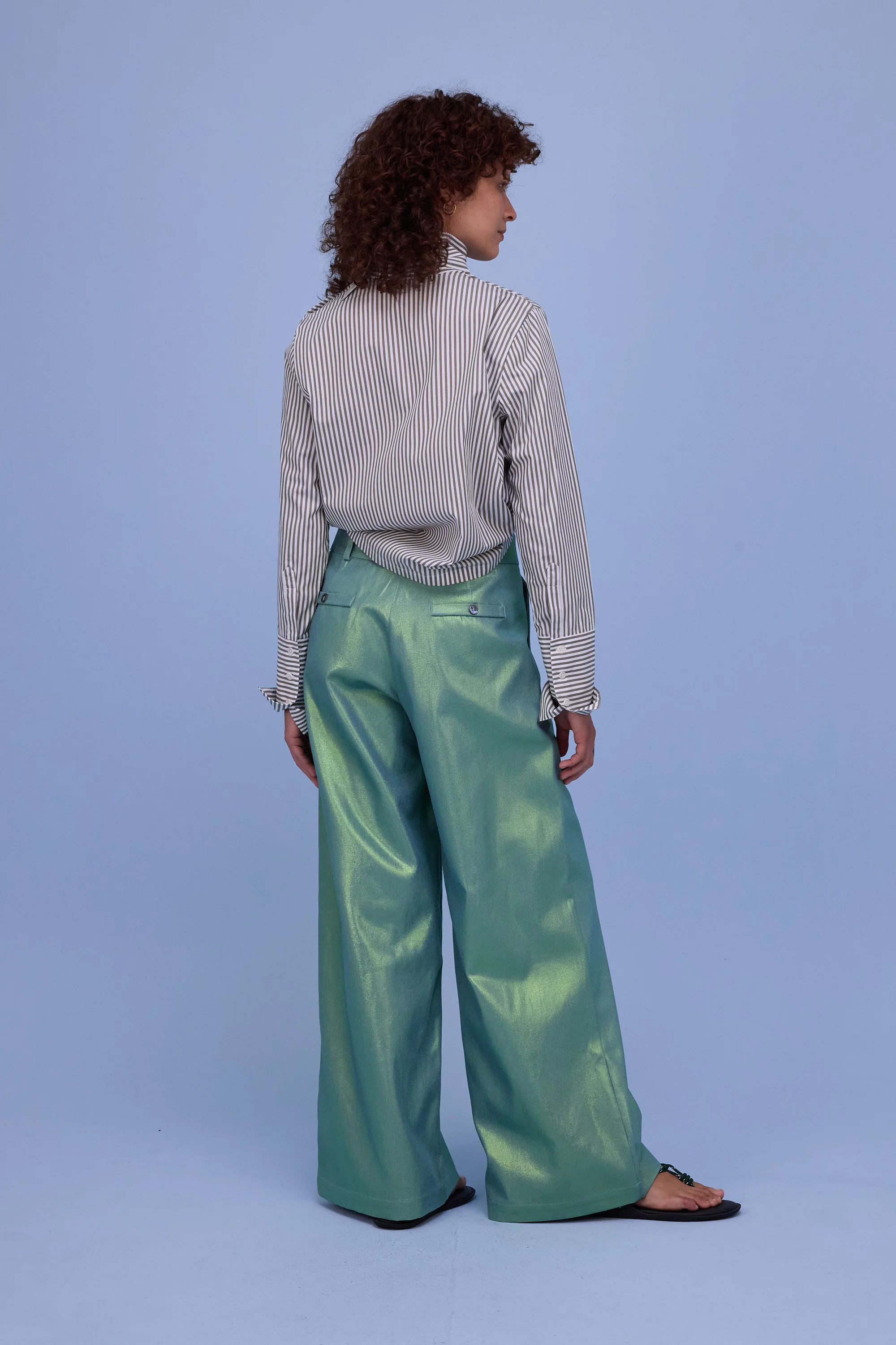 Halle blouse in khaki stripes - Image 3