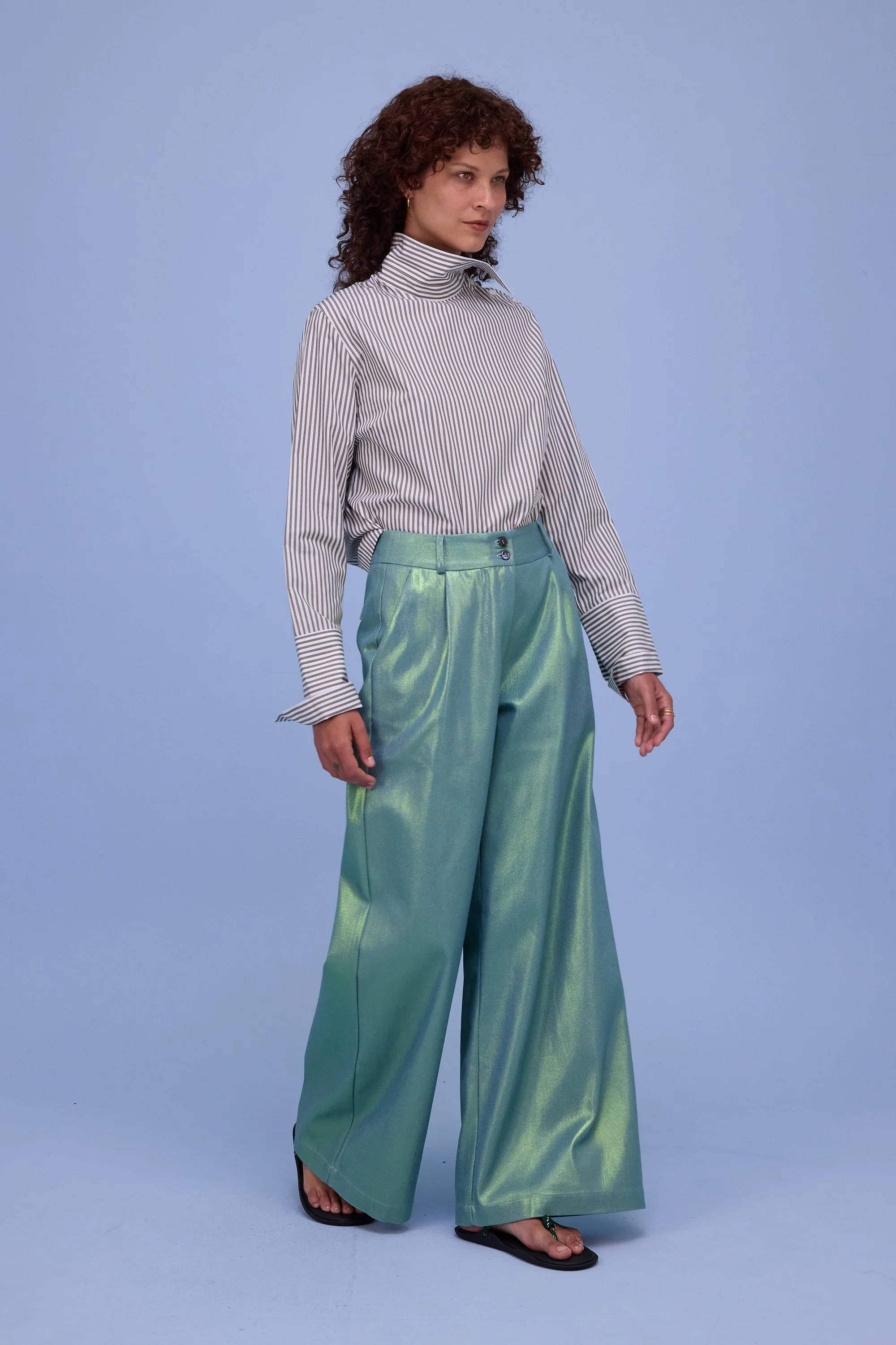 Halle blouse in khaki stripes - Image 4