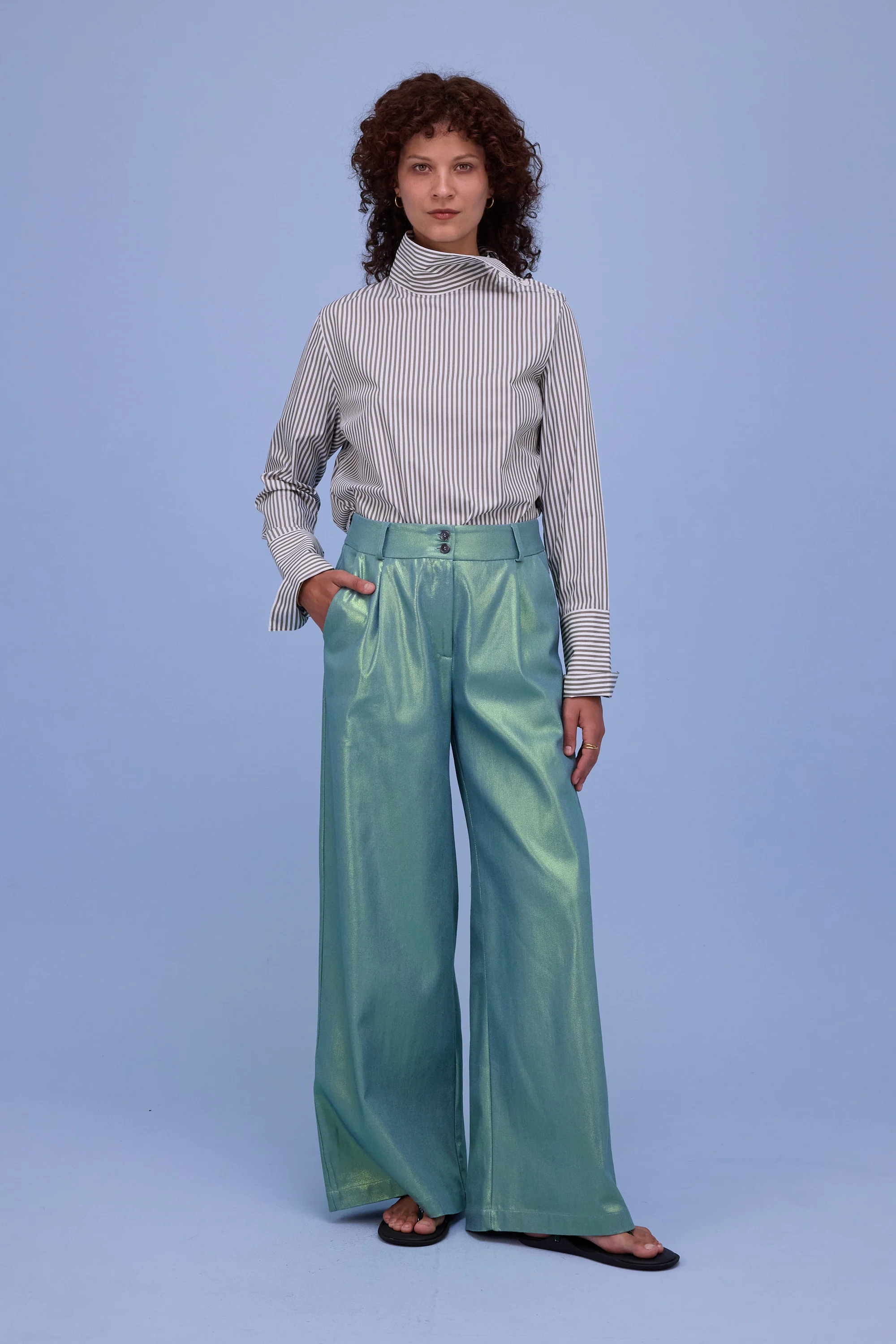 Halle blouse in khaki stripes - Image 5