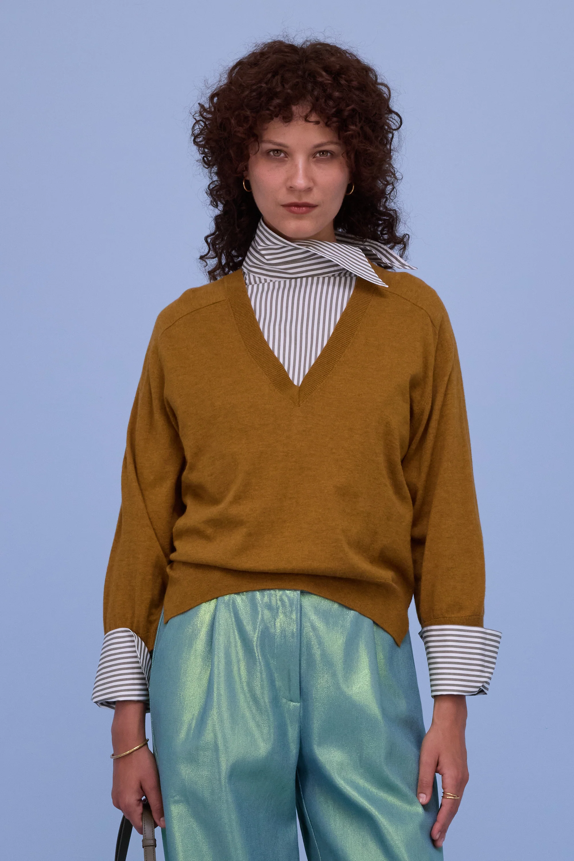 Halle blouse in khaki stripes - Image 6
