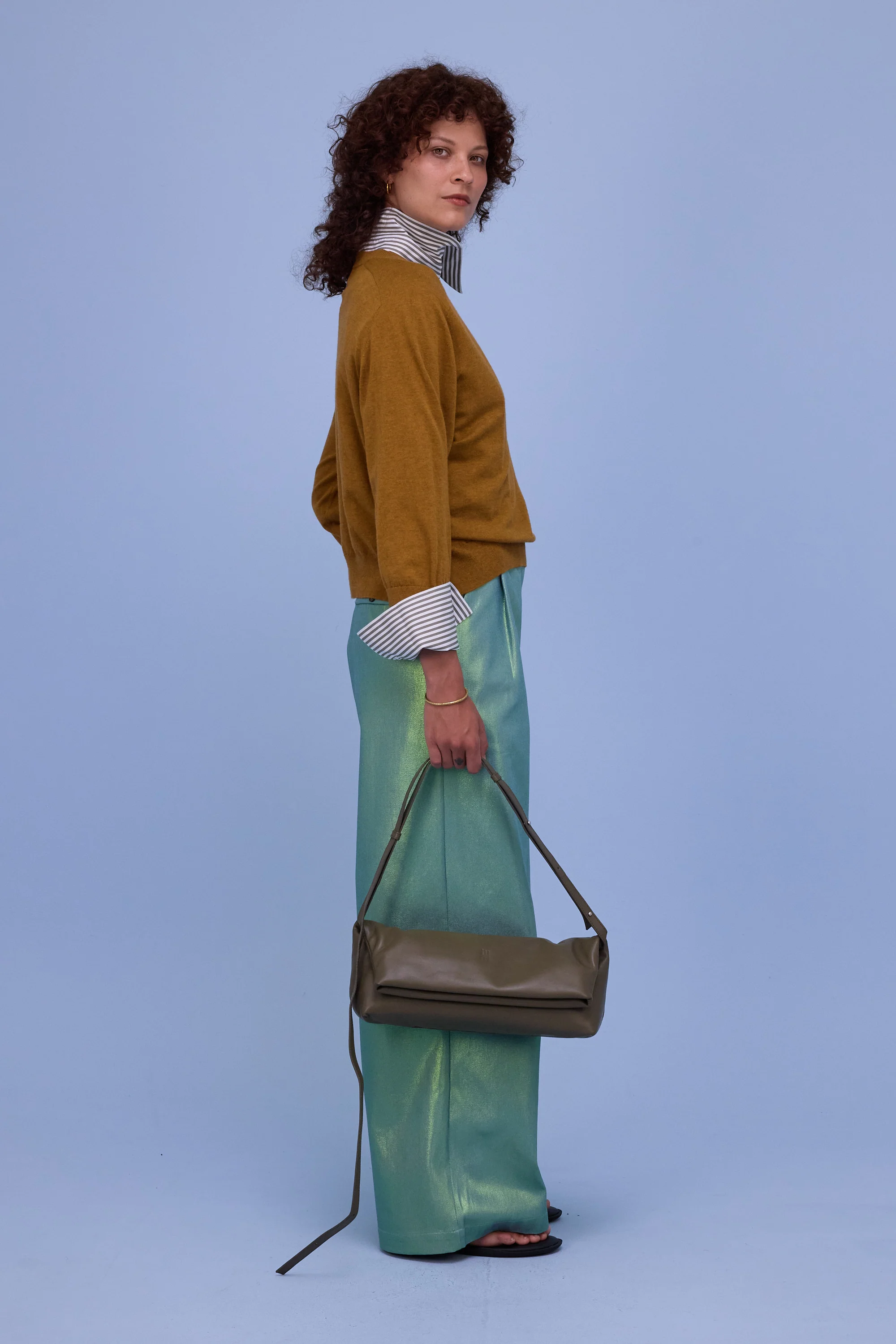 Halle blouse in khaki stripes - Image 7