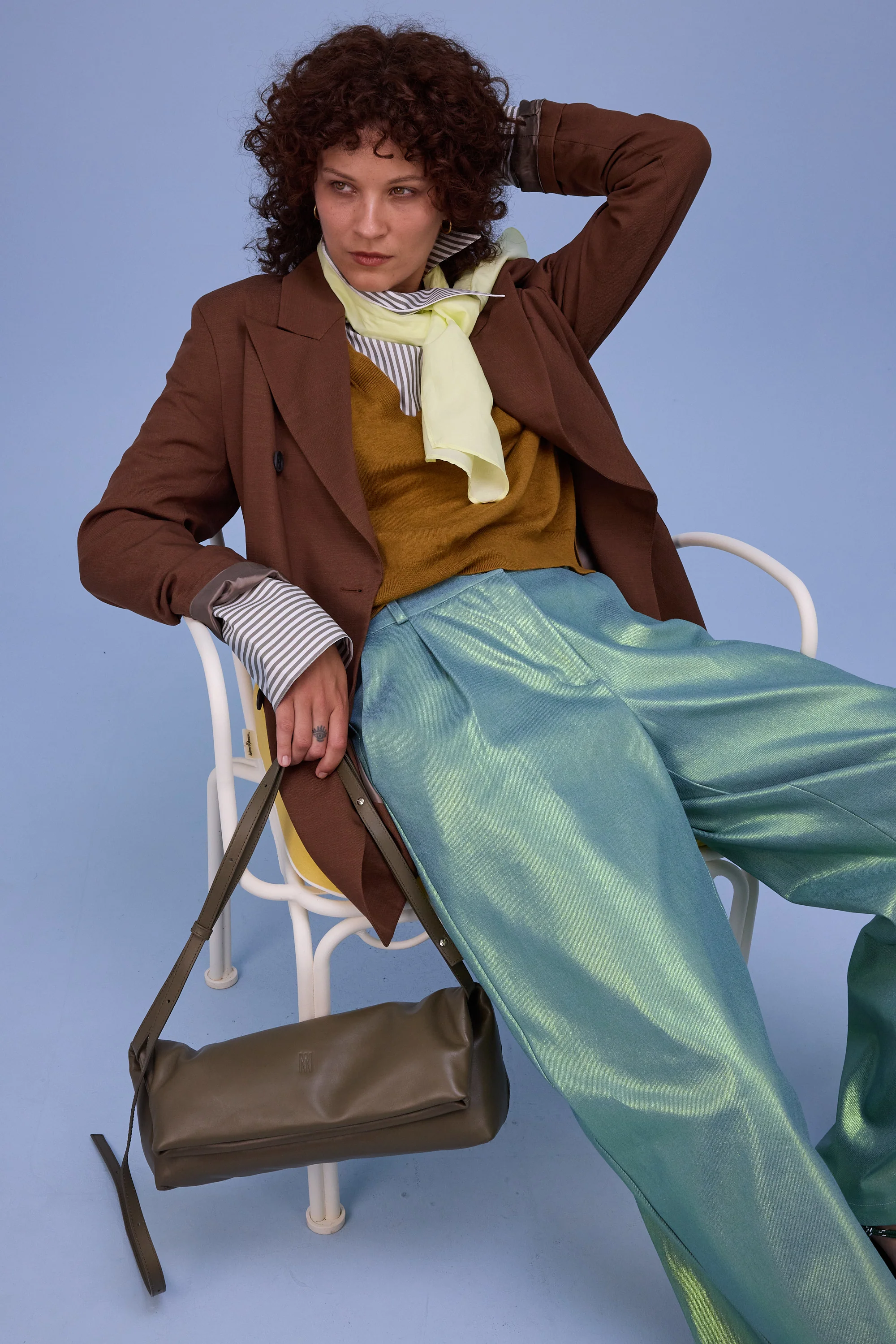 Halle blouse in khaki stripes - Image 8