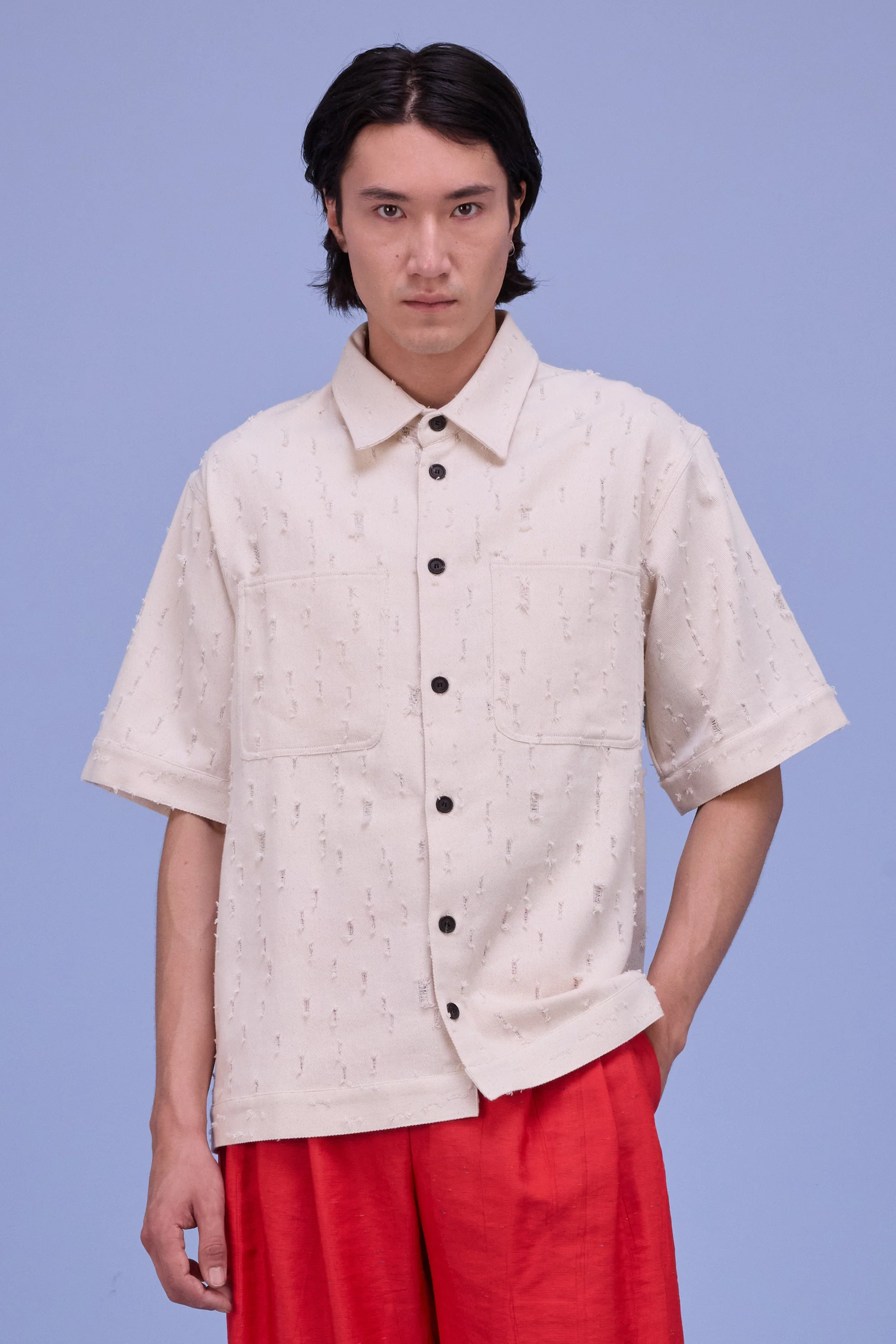 Giara hemd in ecru ripped cotton - Image 2