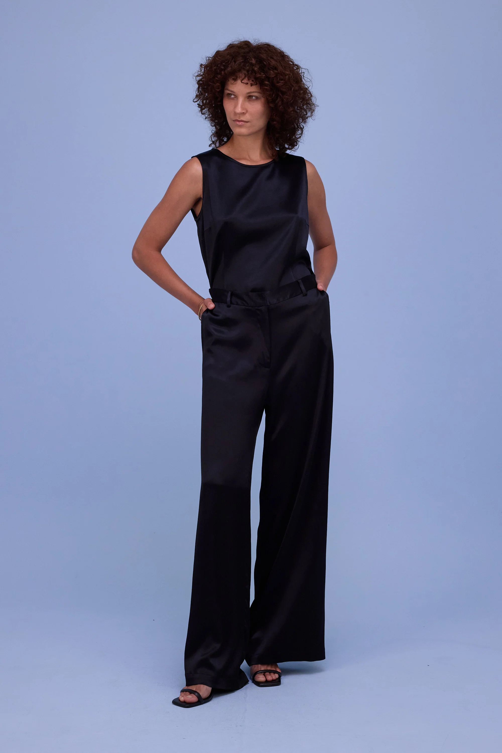 Danielle top in shiny black satin - Image 2