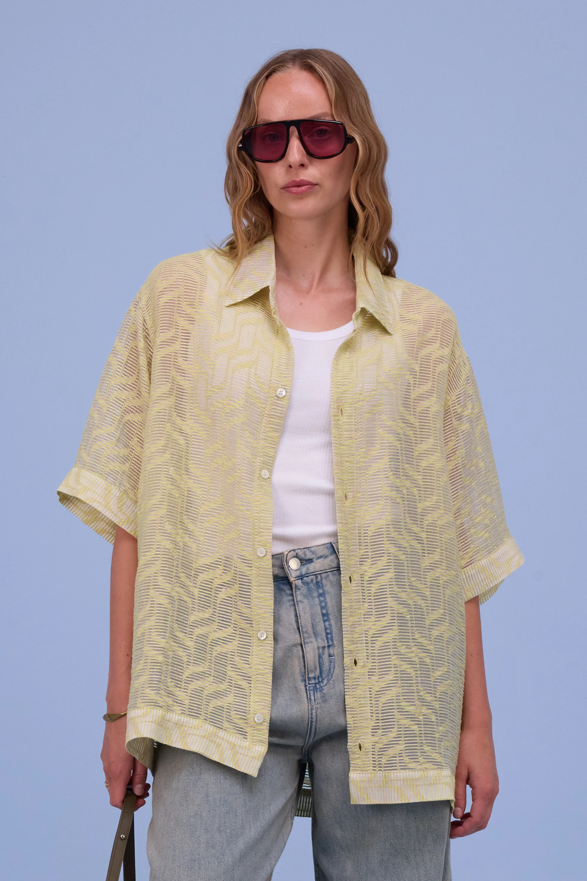 Hensley hemd in transparant stripes lime