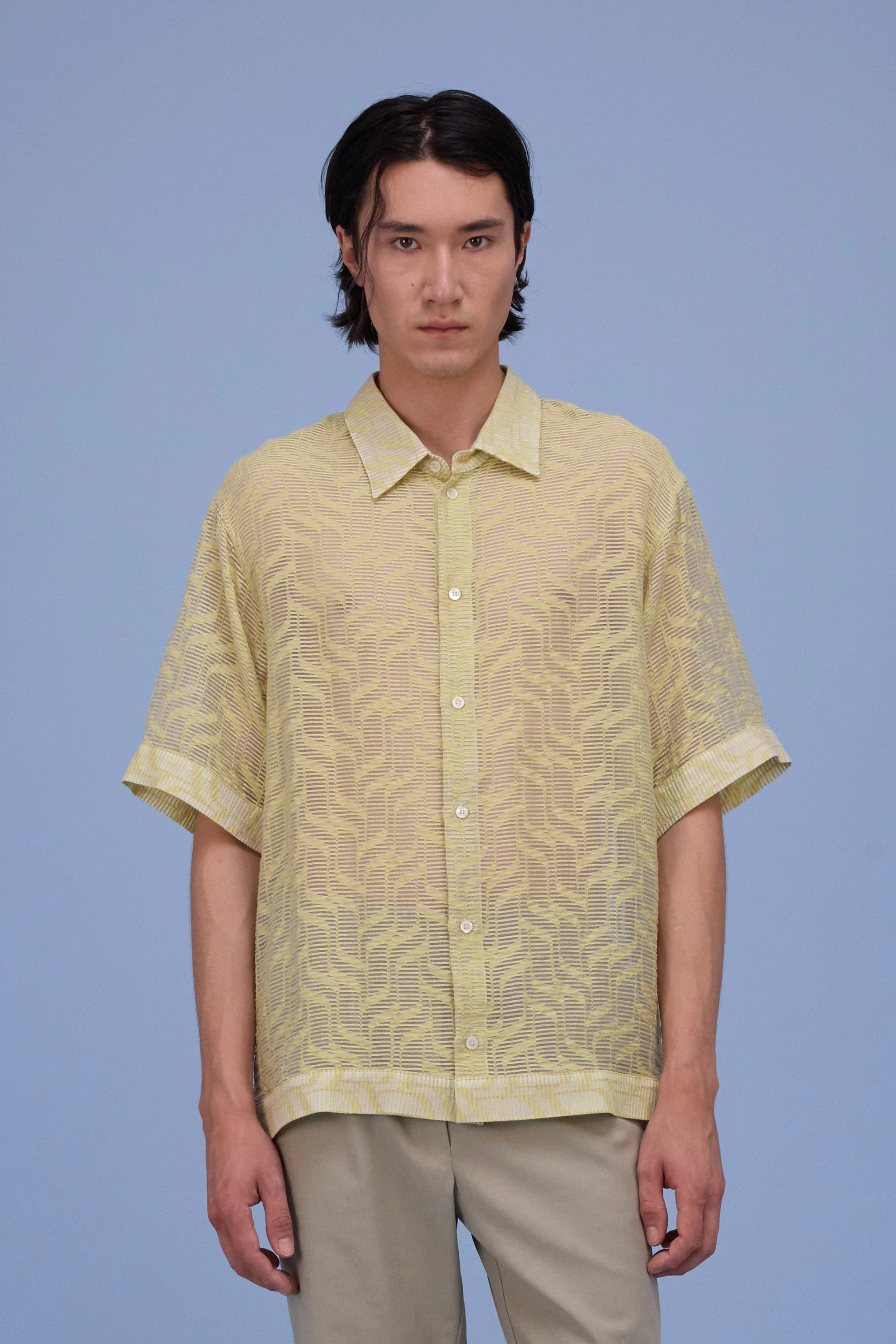 Hensley hemd in transparant stripes lime - Image 2