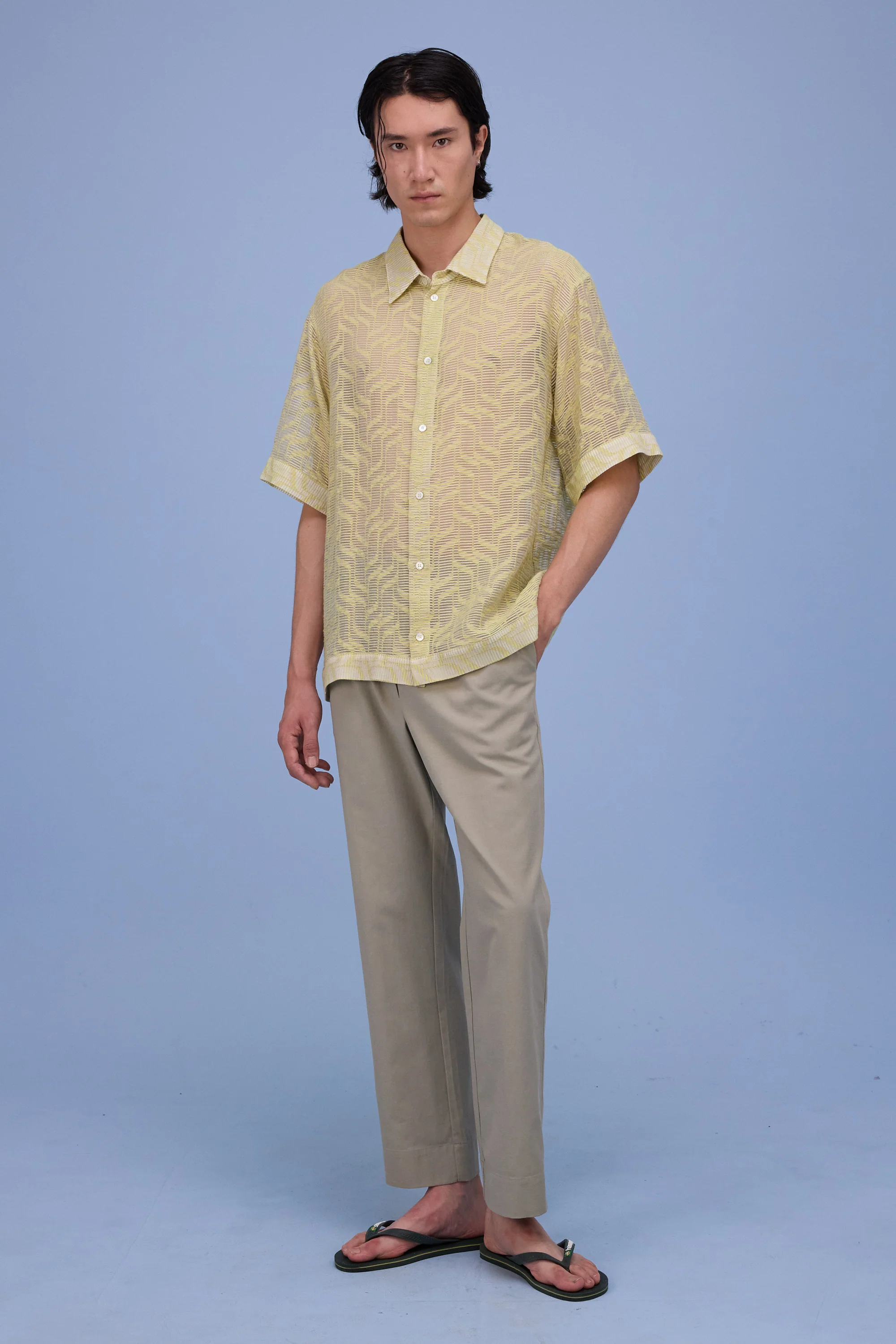 Hensley hemd in transparant stripes lime - Image 4