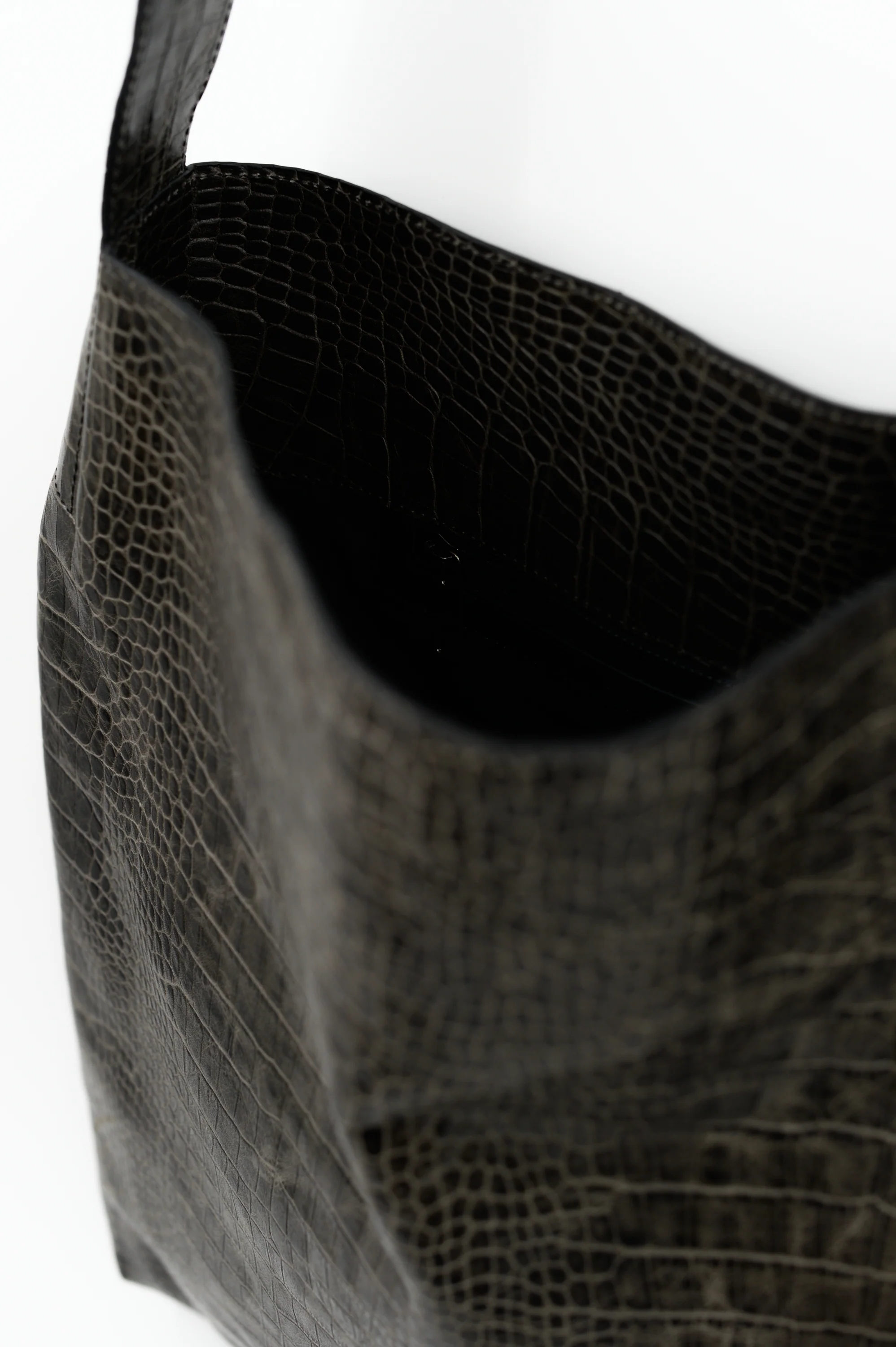 Big crossbody handtas in croco black olive - Image 4