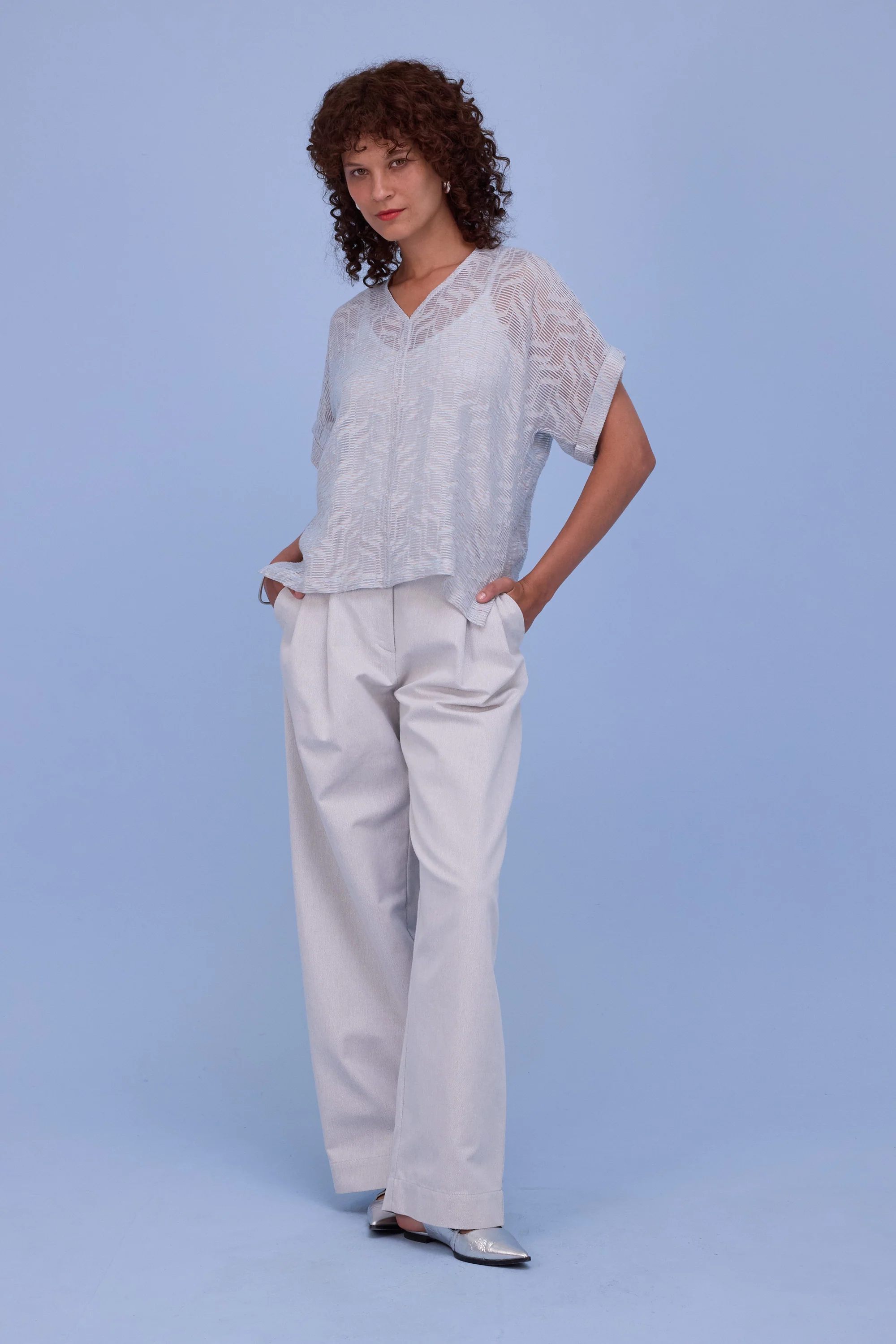 Faro blouse in transparent sky blue stripes - Image 2