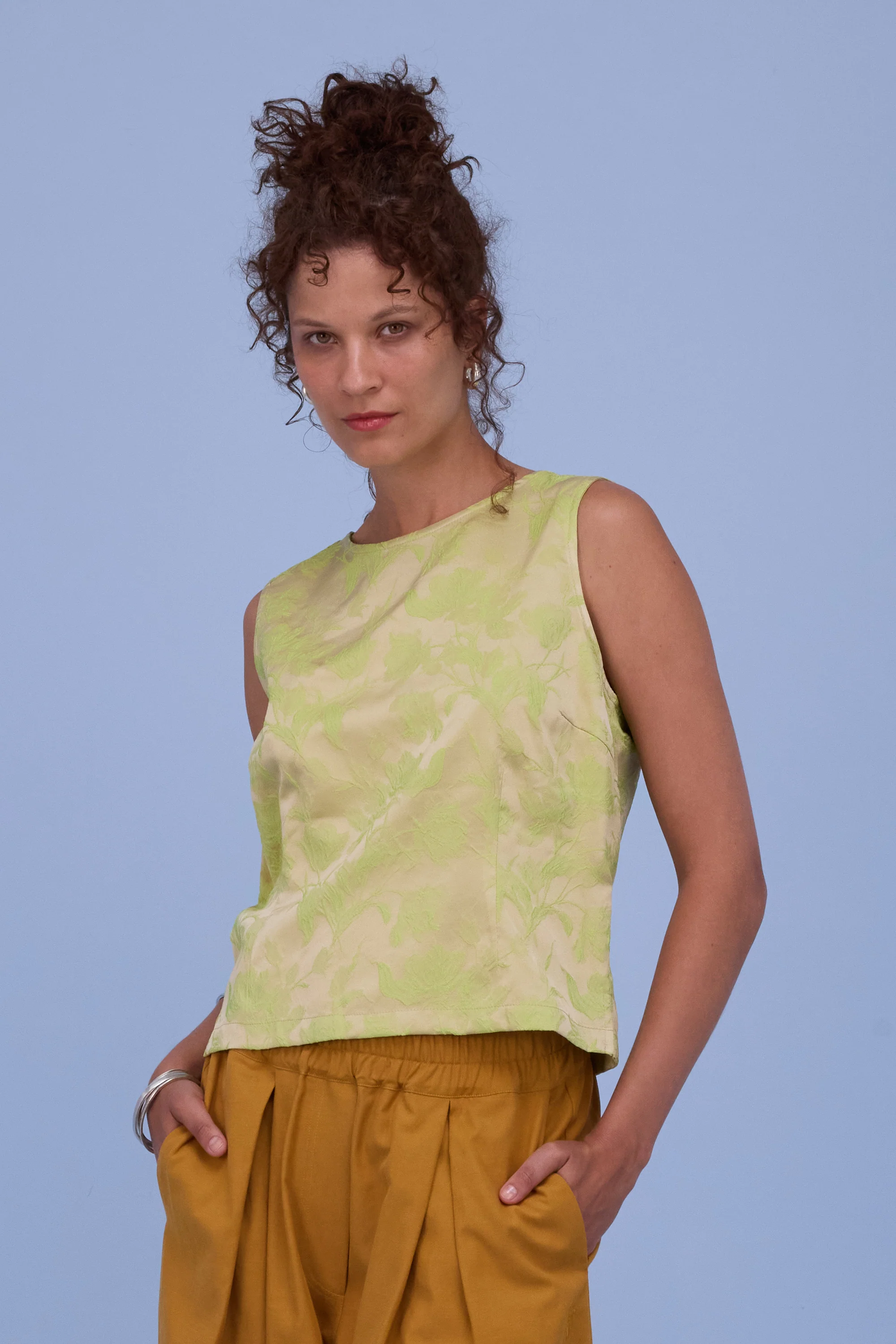 Danielle top in lime glow jacquard