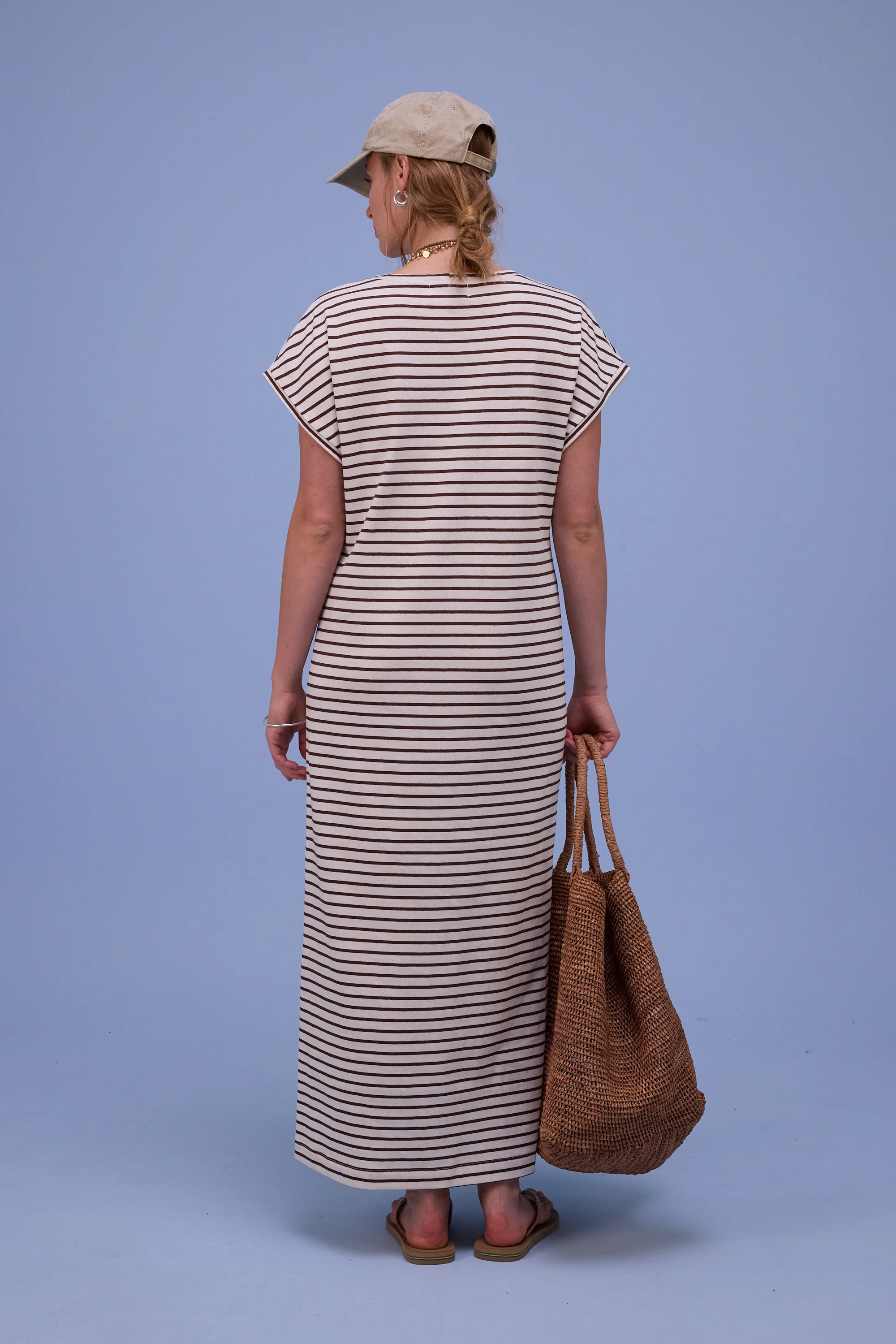 Denise jurk in brown breton stripes - Image 3