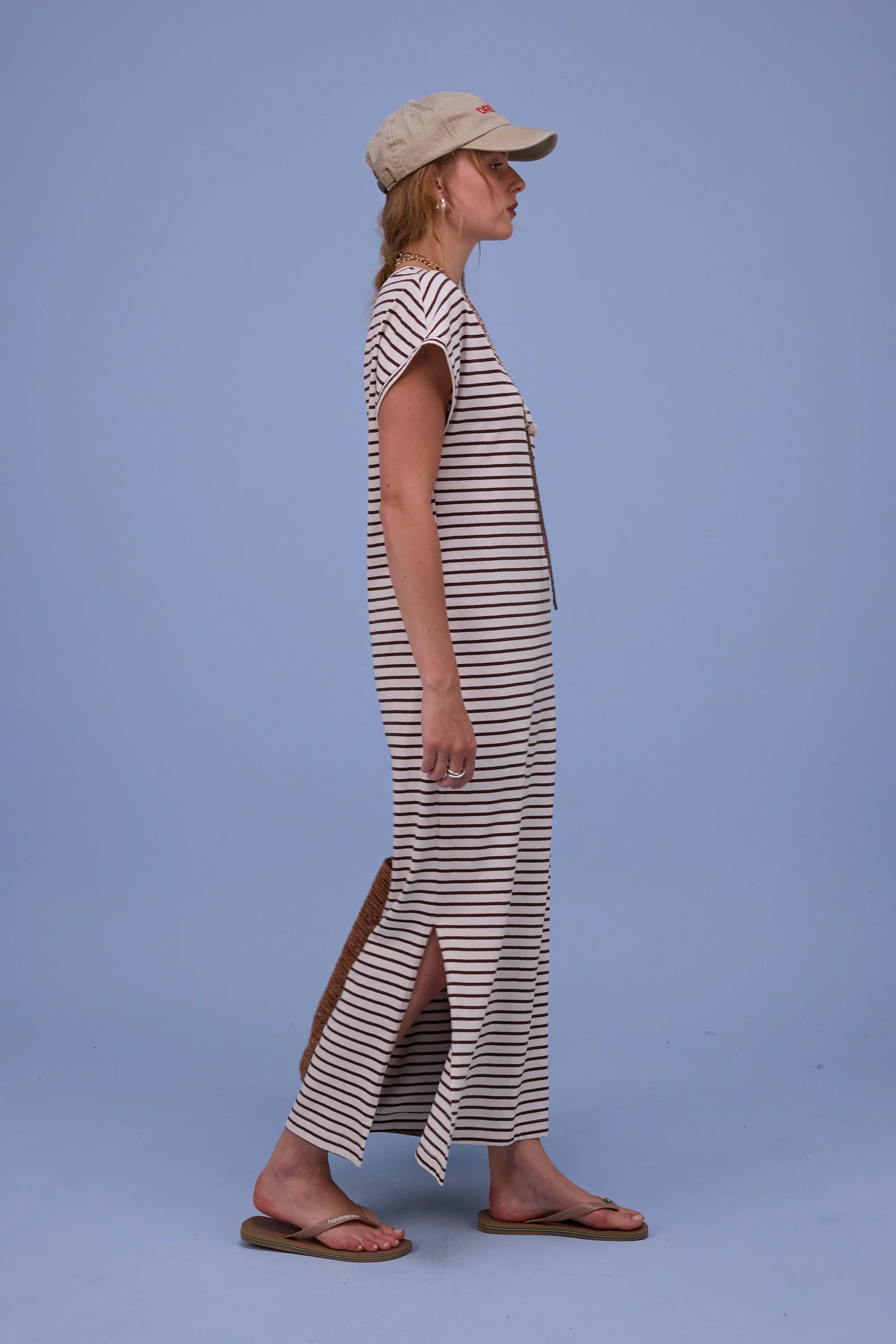 Denise jurk in brown breton stripes - Image 4