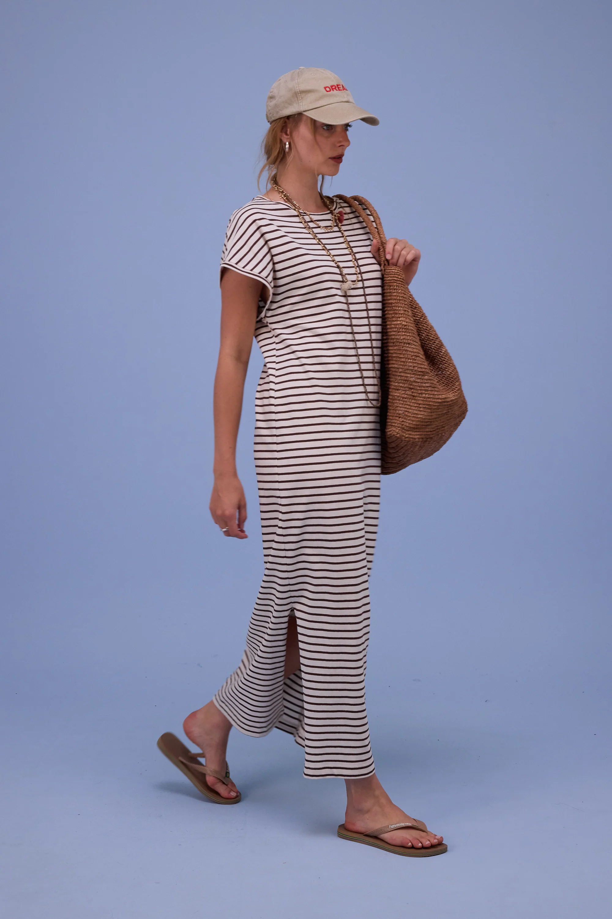 Denise jurk in brown breton stripes - Image 5
