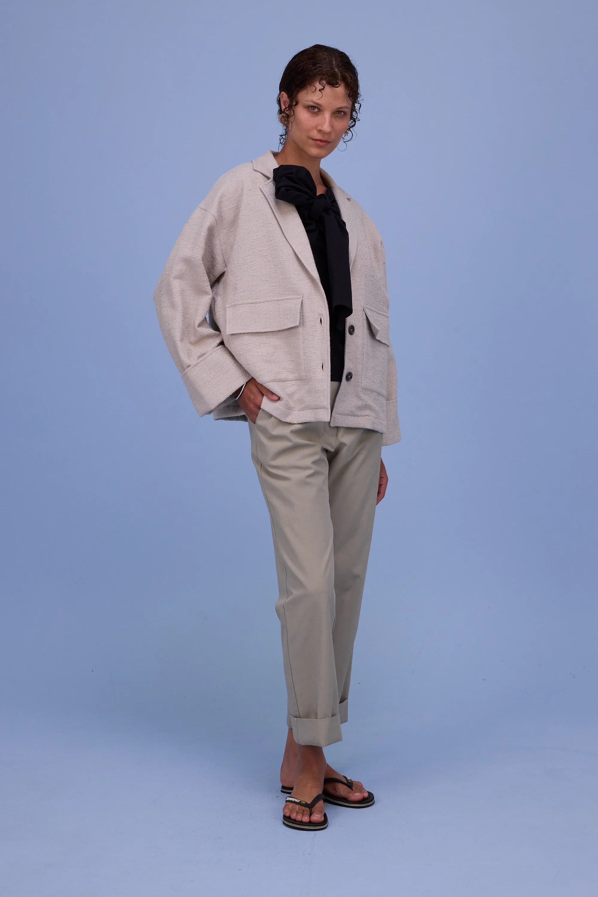Helder jasje in sand tweedy cotton - Image 10