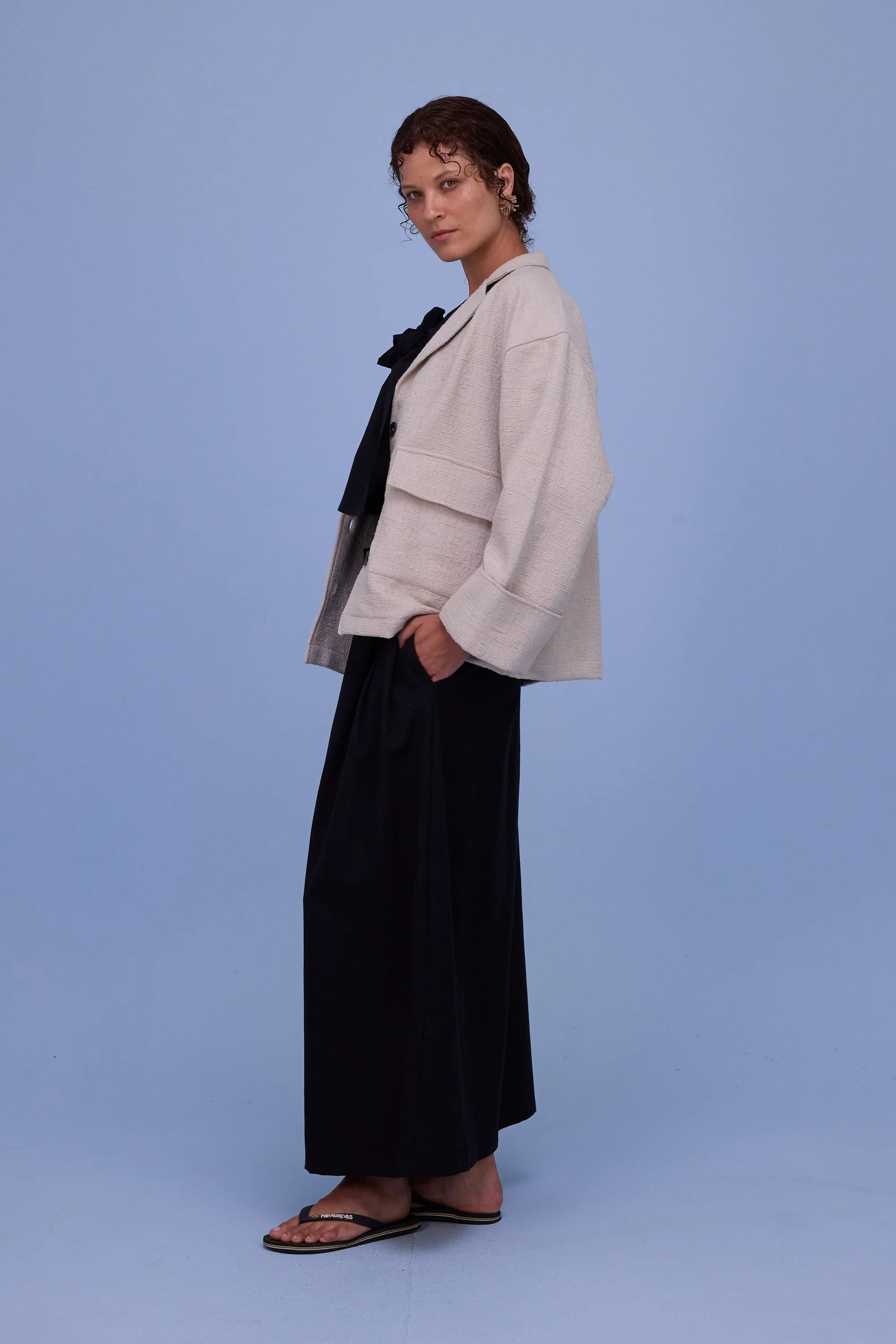 Helder jasje in sand tweedy cotton - Image 2