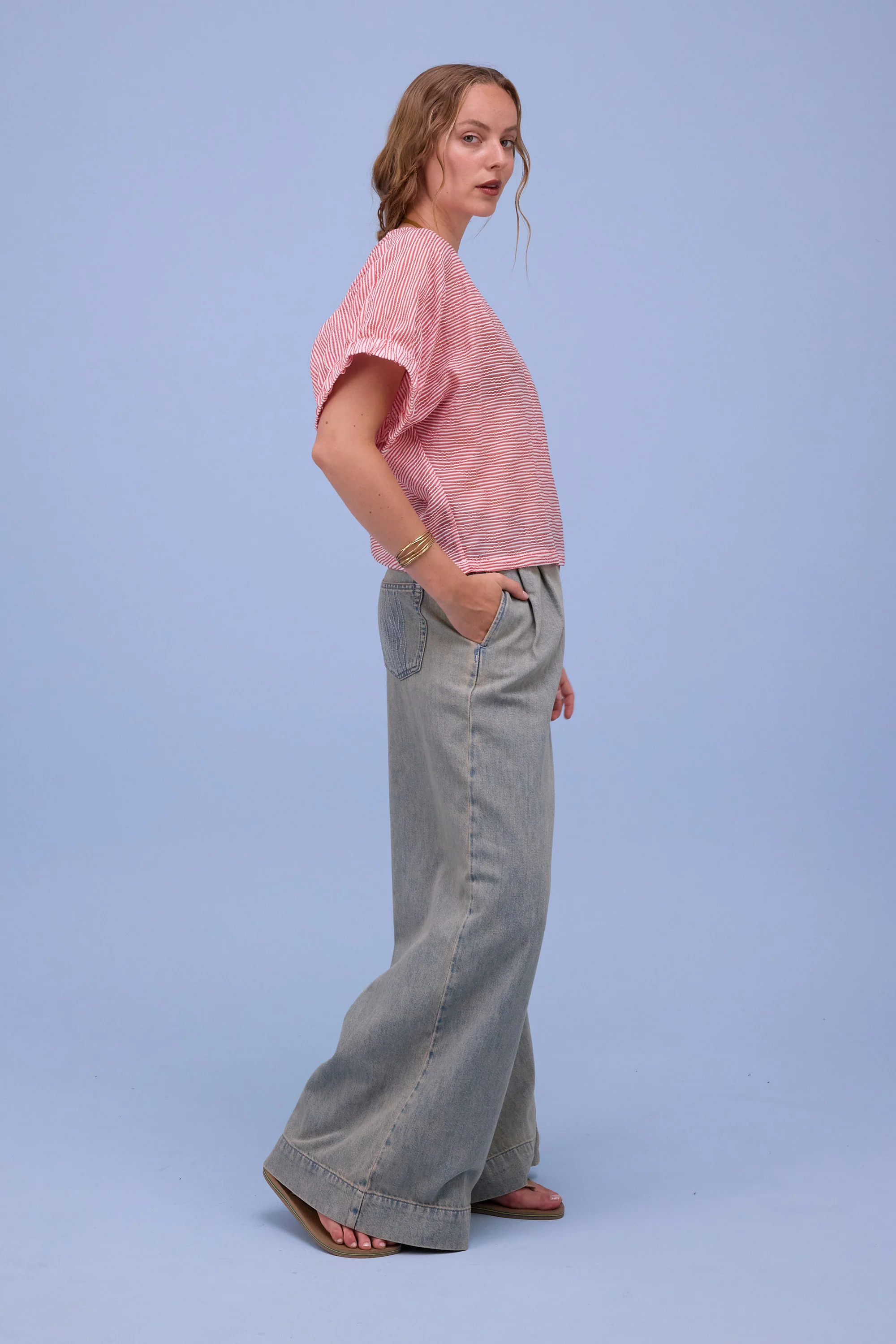 Geraldine blouse in transparent red stripes - Image 4