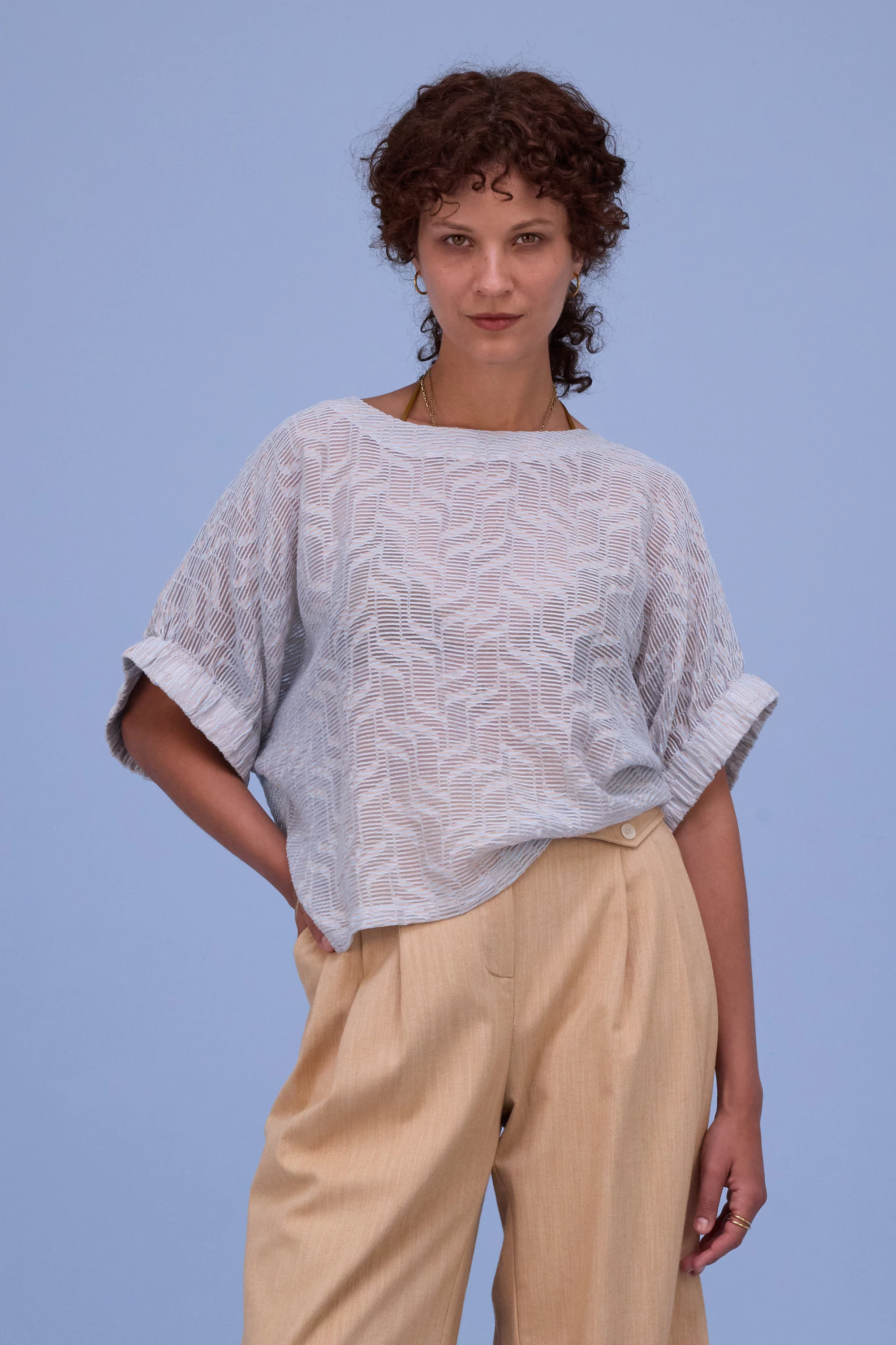 Geraldine blouse in transparent sky blue stripes