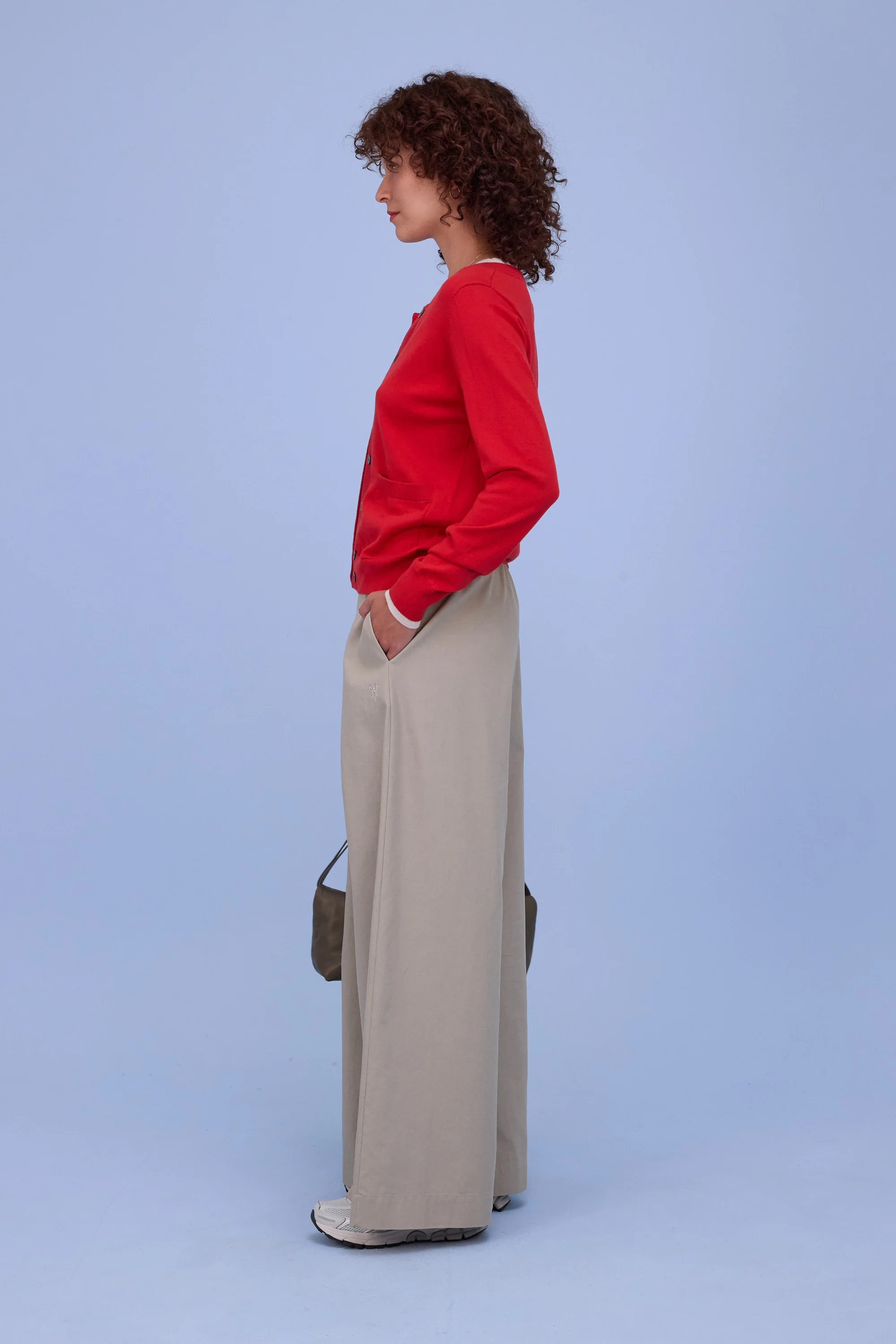 Hanoi semi-cardigan in coral red/almond - Image 3
