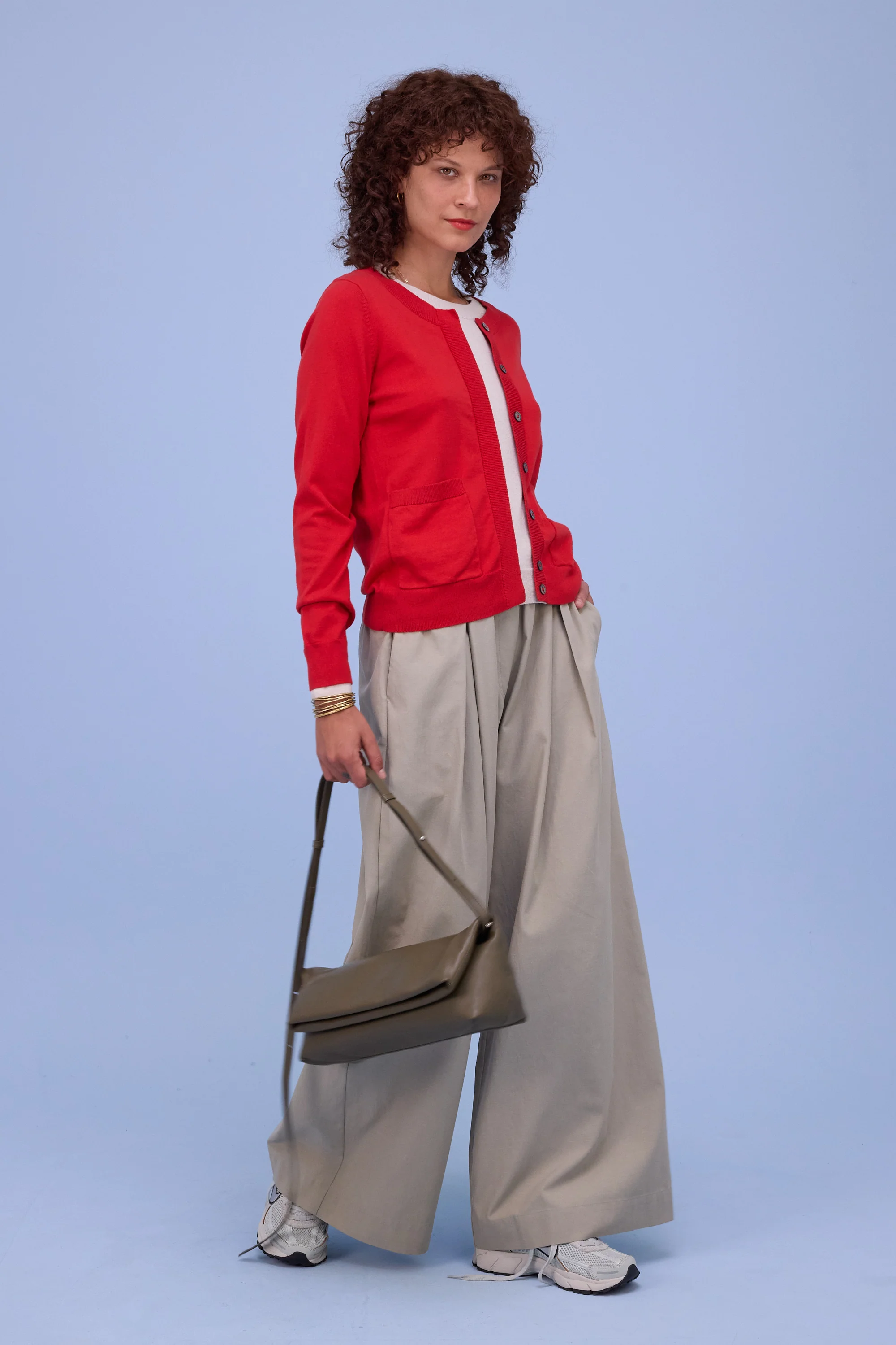 Hanoi semi-cardigan in coral red/almond - Image 5