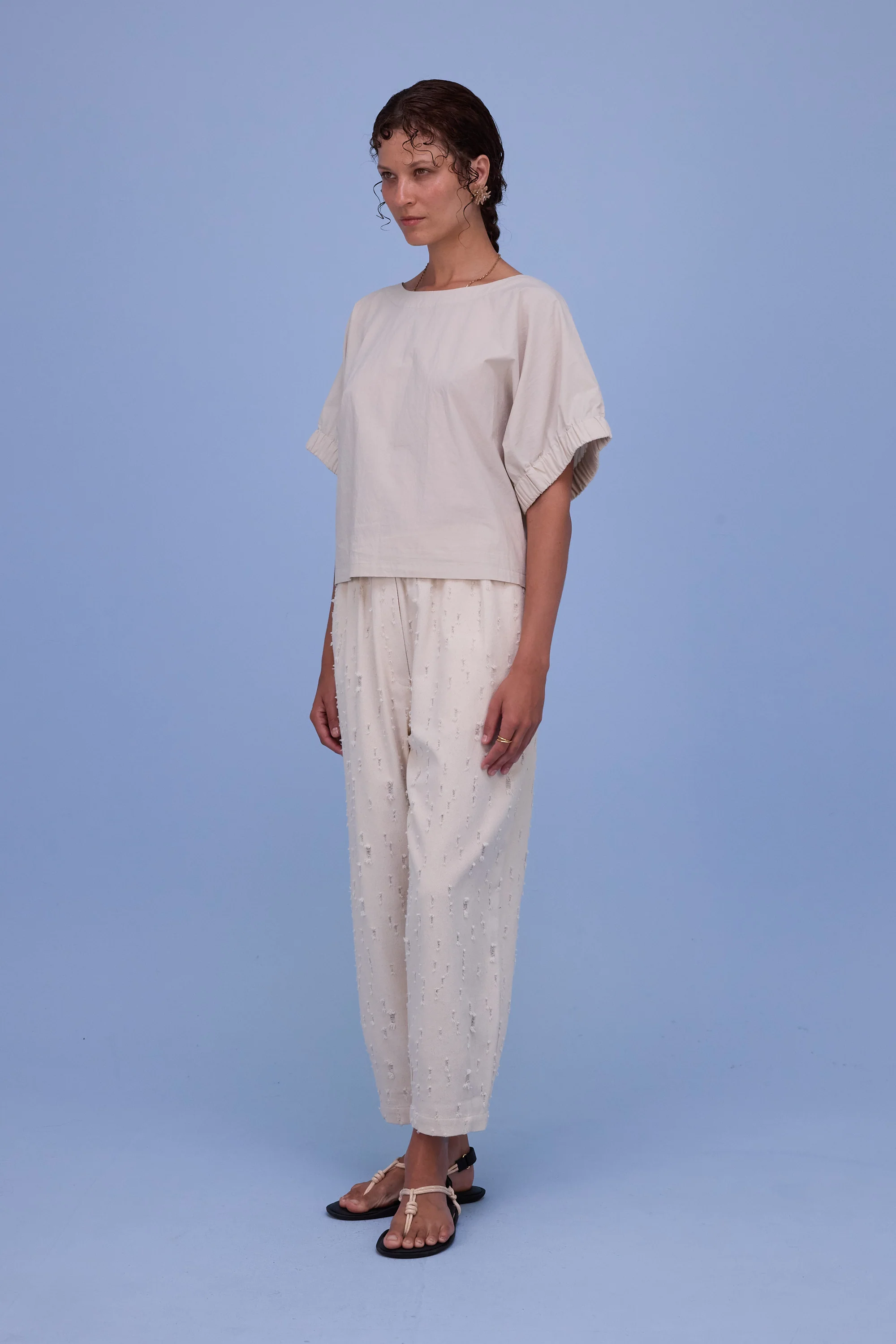 Hacene broek in ecru ripped cotton - Image 2