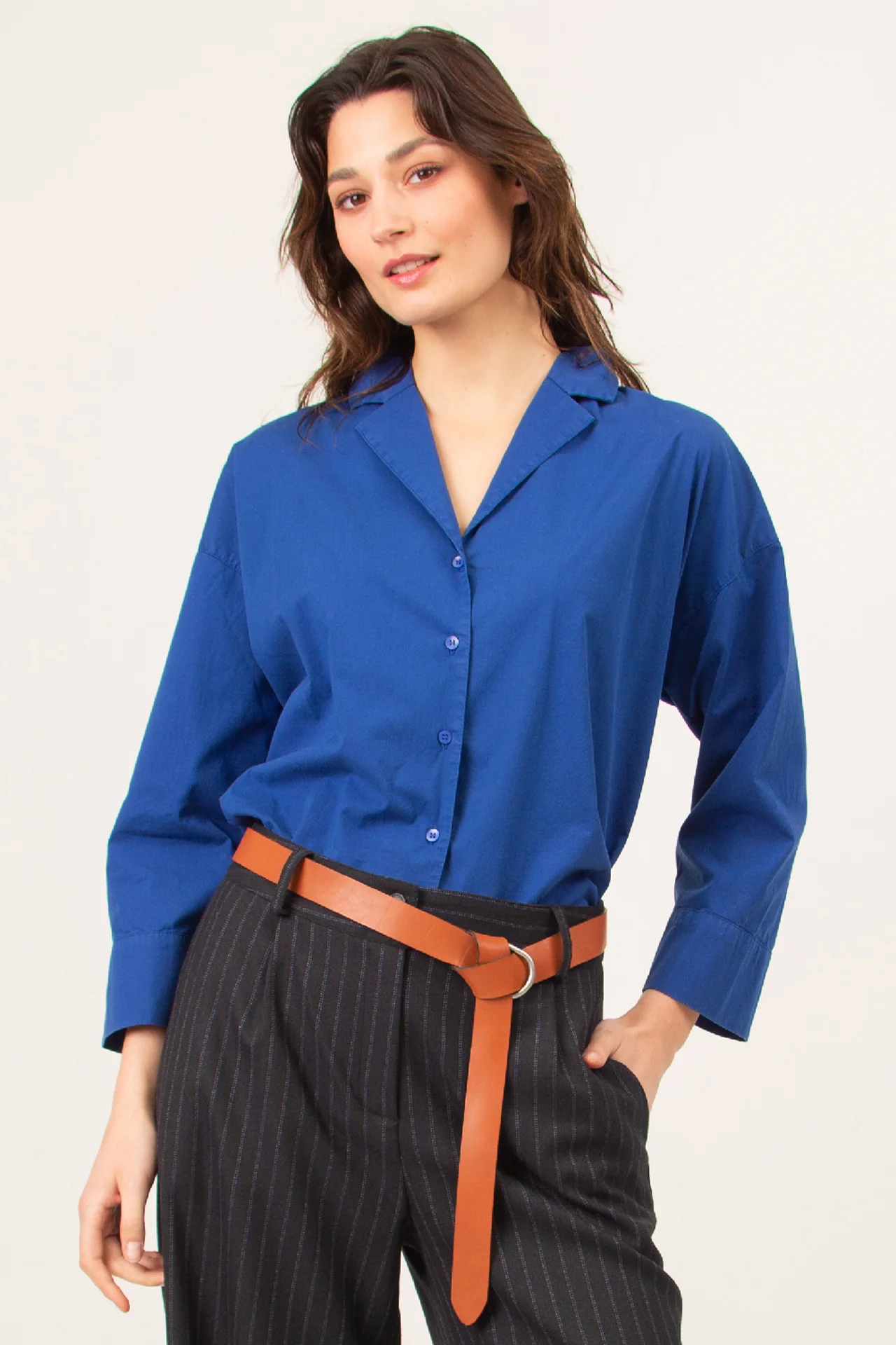 Leren D-ring riem in cognac - Image 3