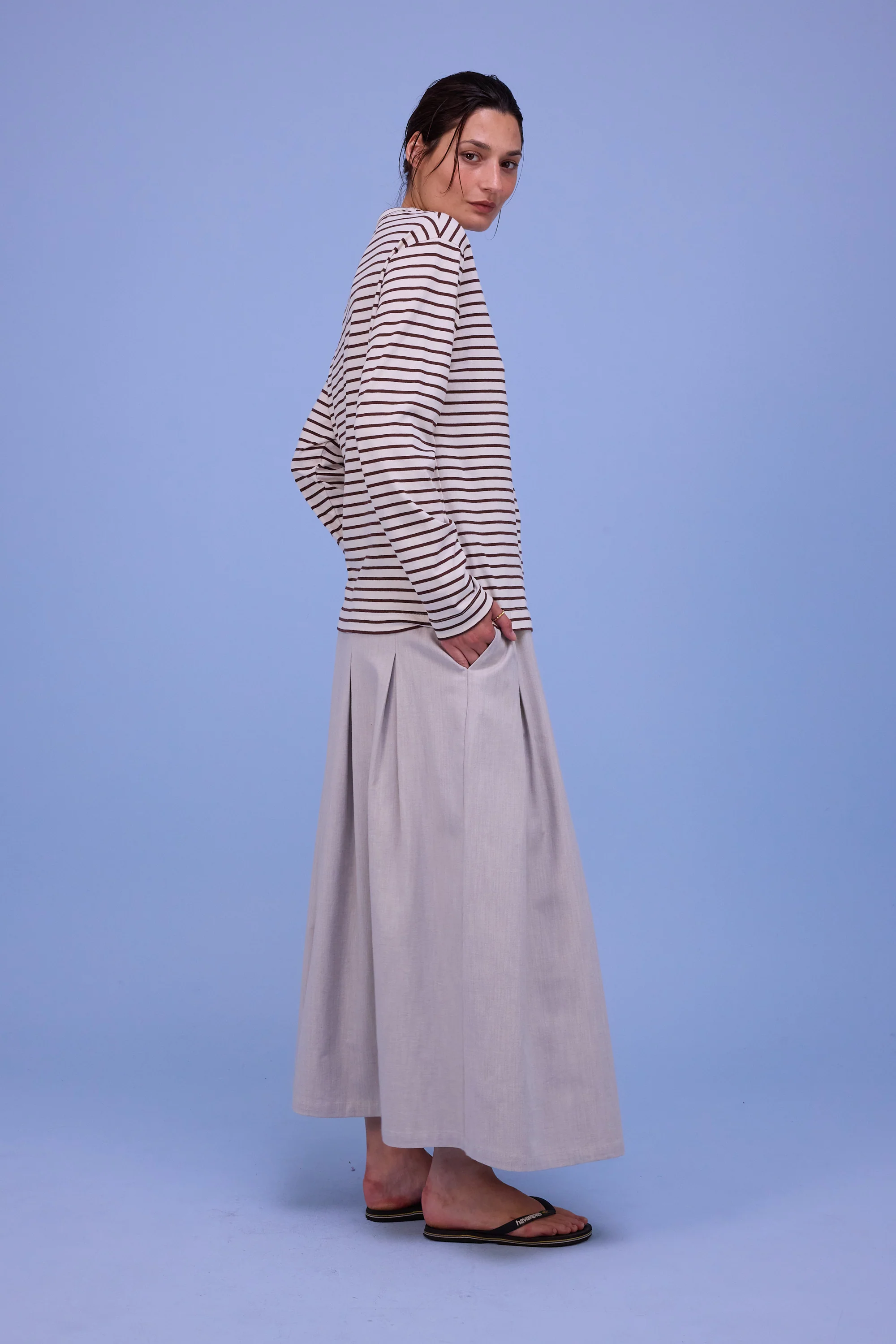 Geoff T-shirt in brown breton stripes - Image 5