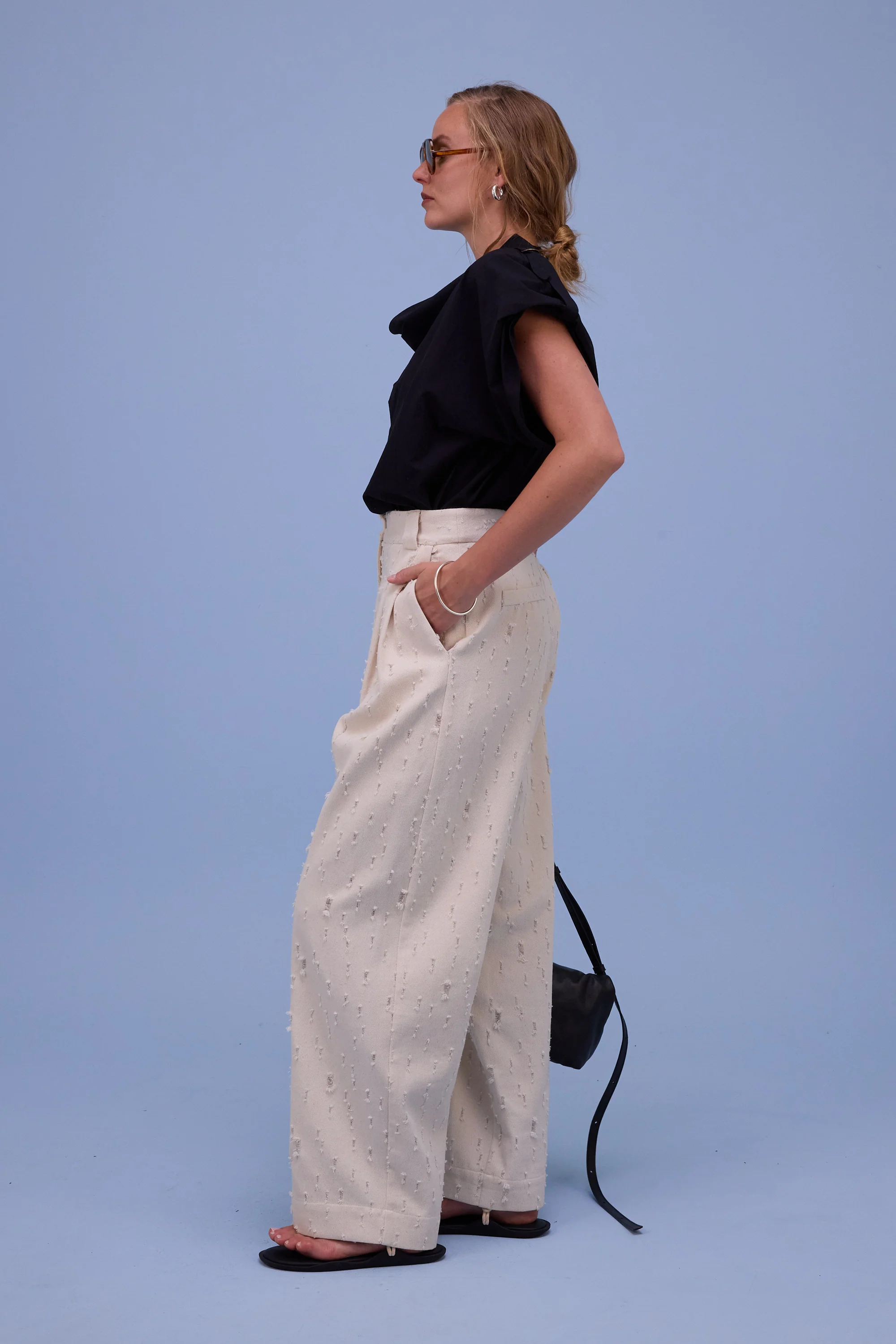 Harpo broek in ecru ripped cotton - Image 3
