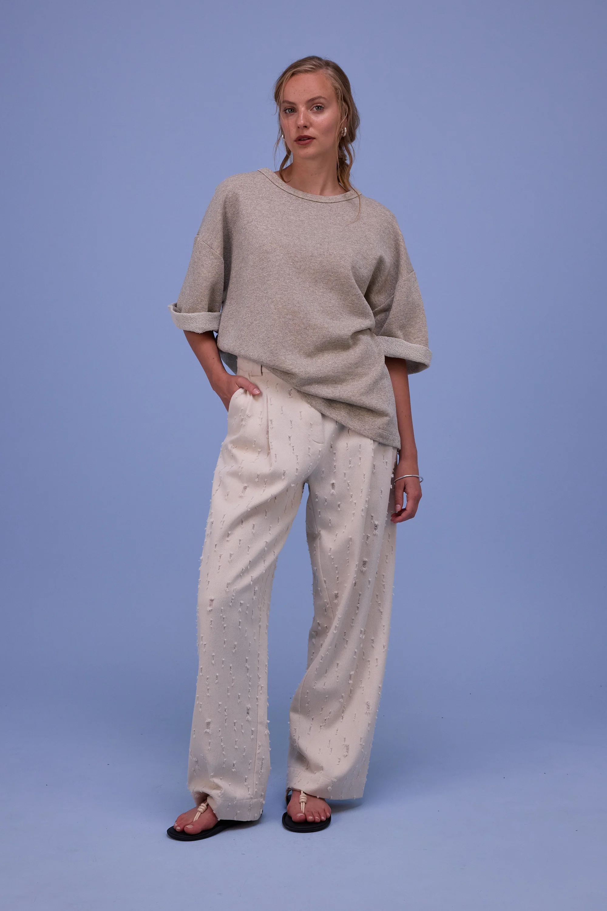 Harpo broek in ecru ripped cotton - Image 7