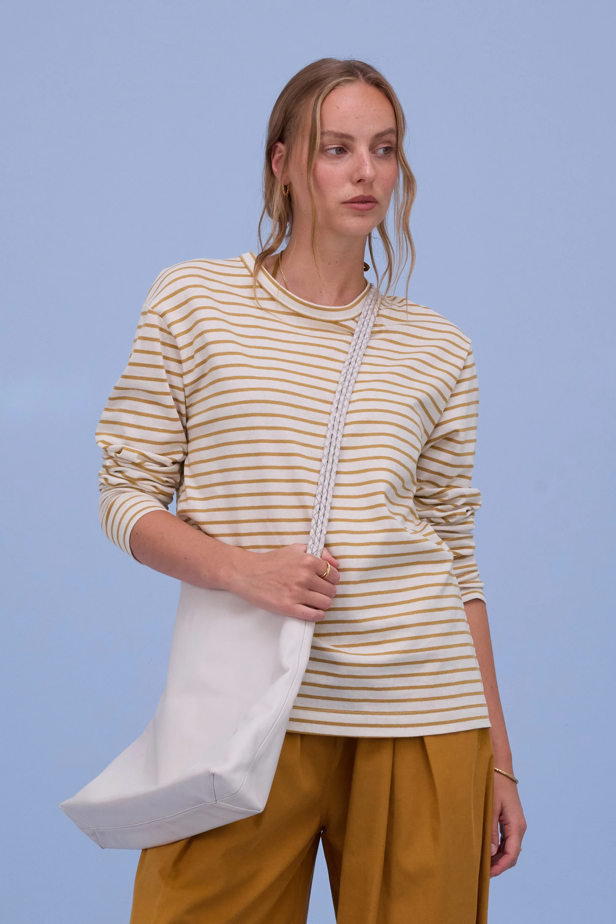 Geoff T-shirt in mustard breton stripes - Image 3
