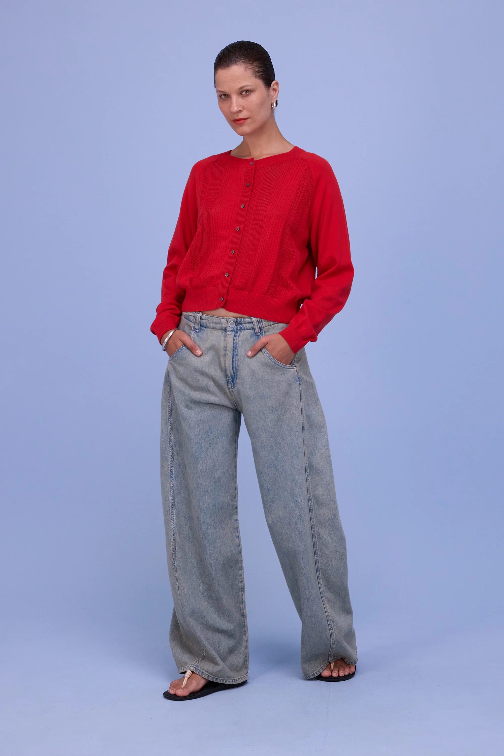 Havar cardigan in coral red - Image 2