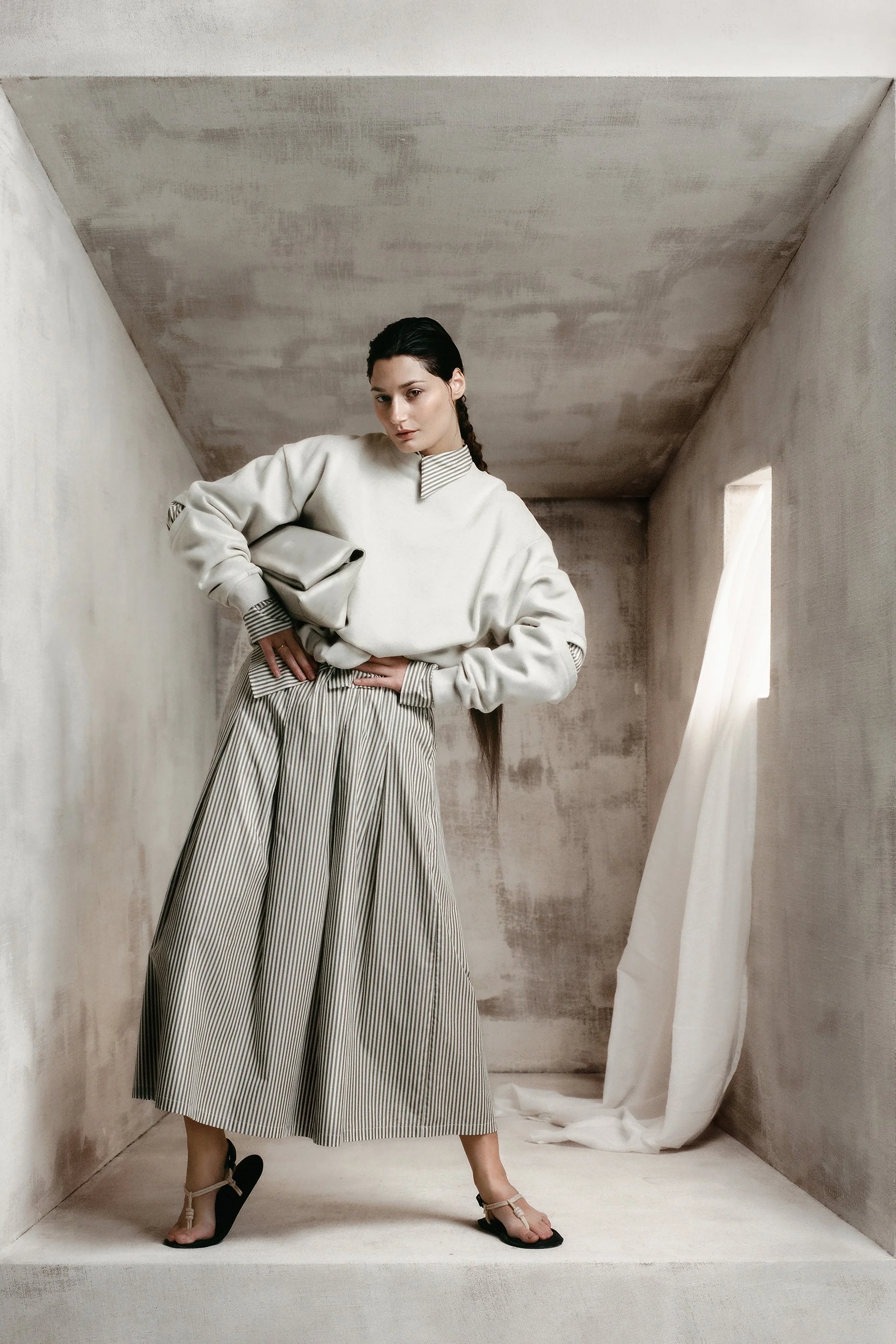 Fieke rok in khaki stripes