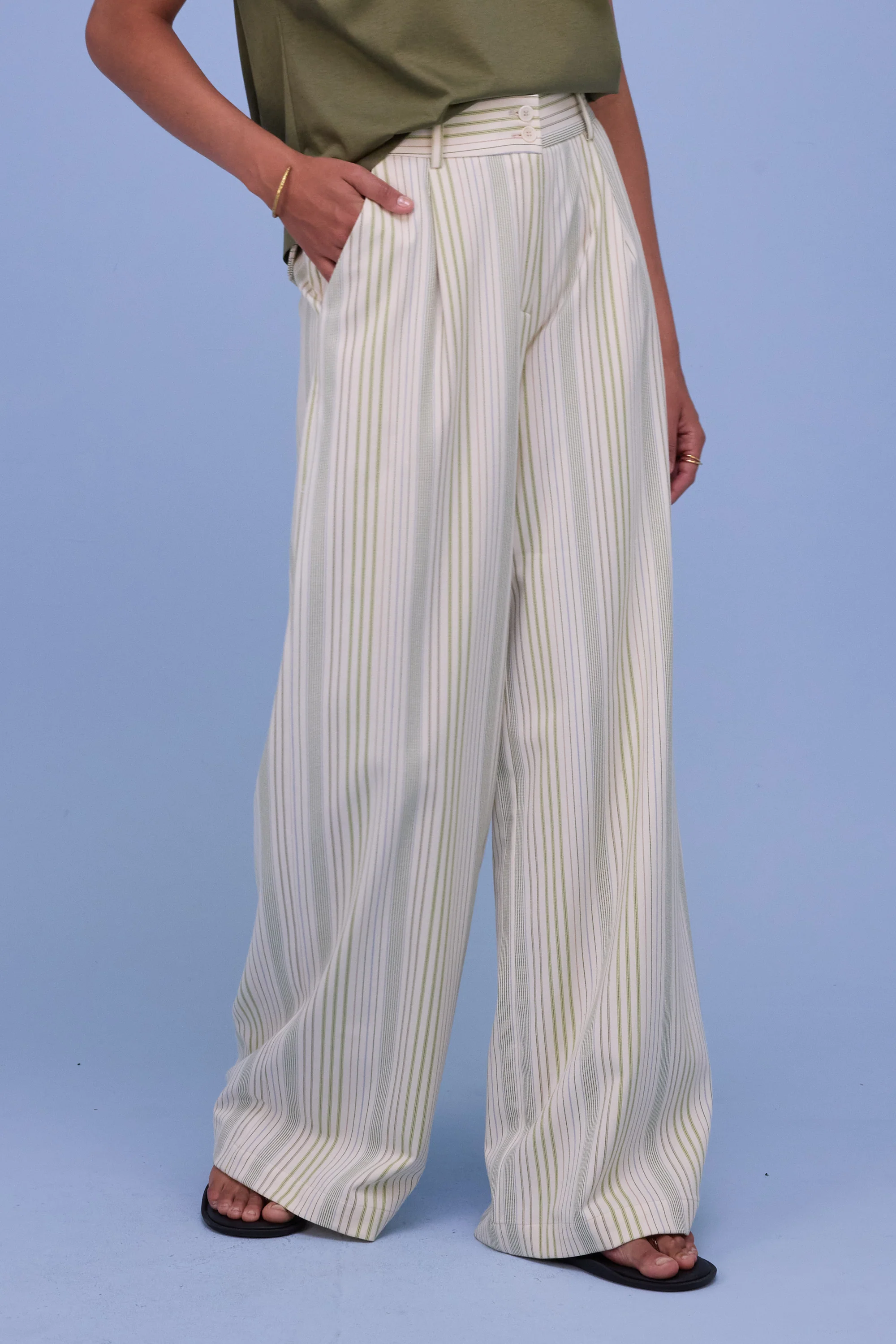 Edward broek in ecru/green stripes
