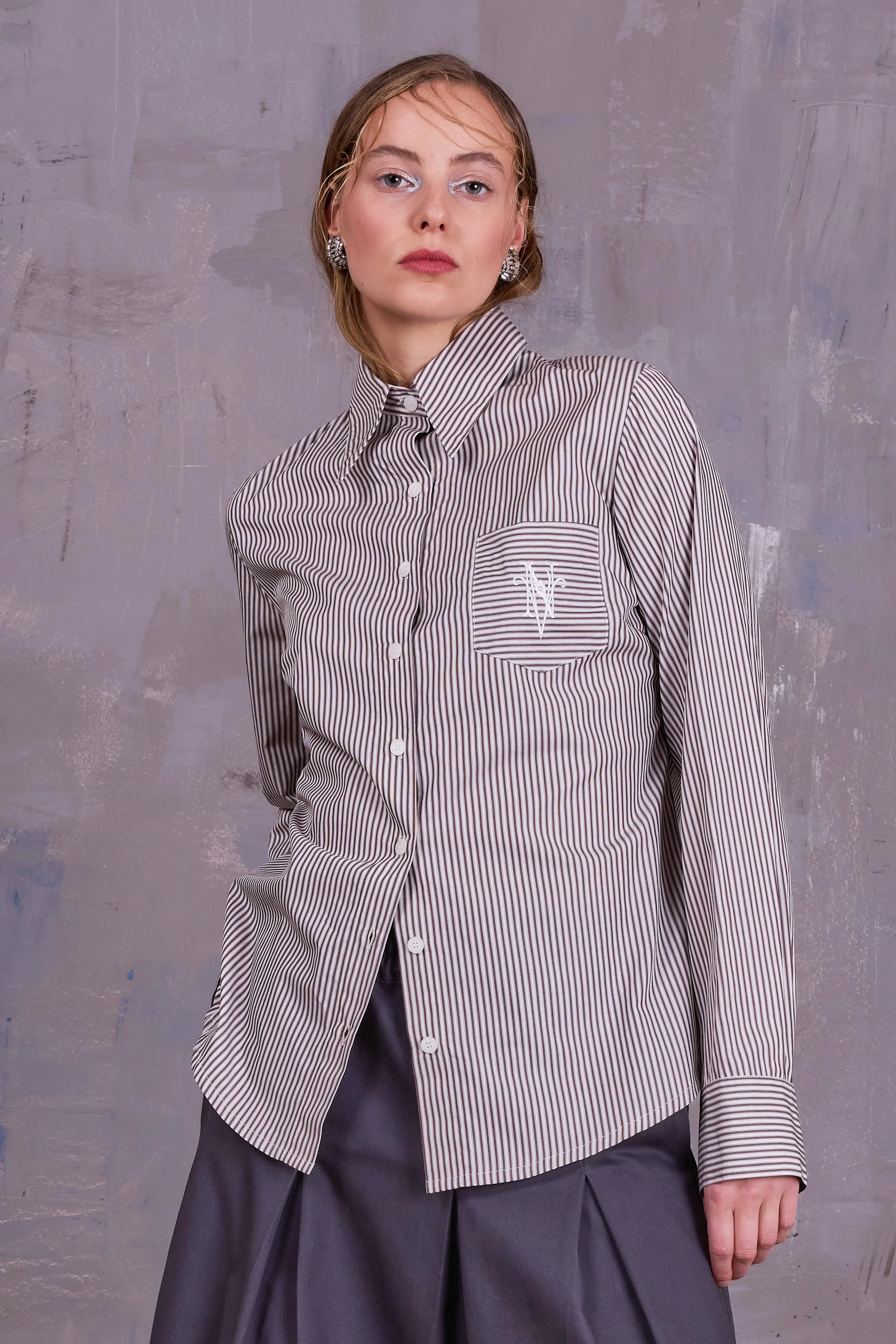 Ginny hemd in brown ecru vintage cotton stripes - Image 4