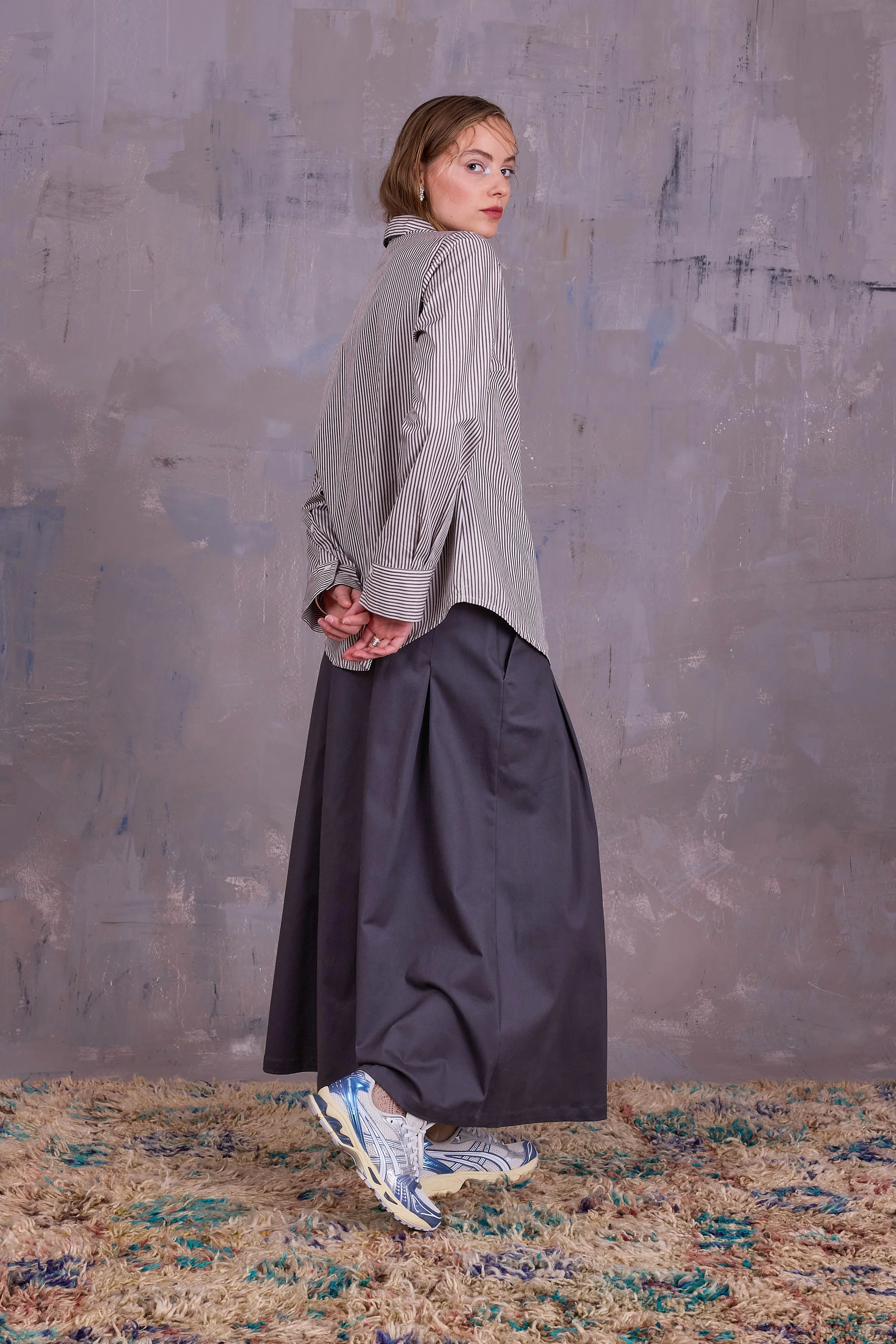 Ginny hemd in brown ecru vintage cotton stripes - Image 5