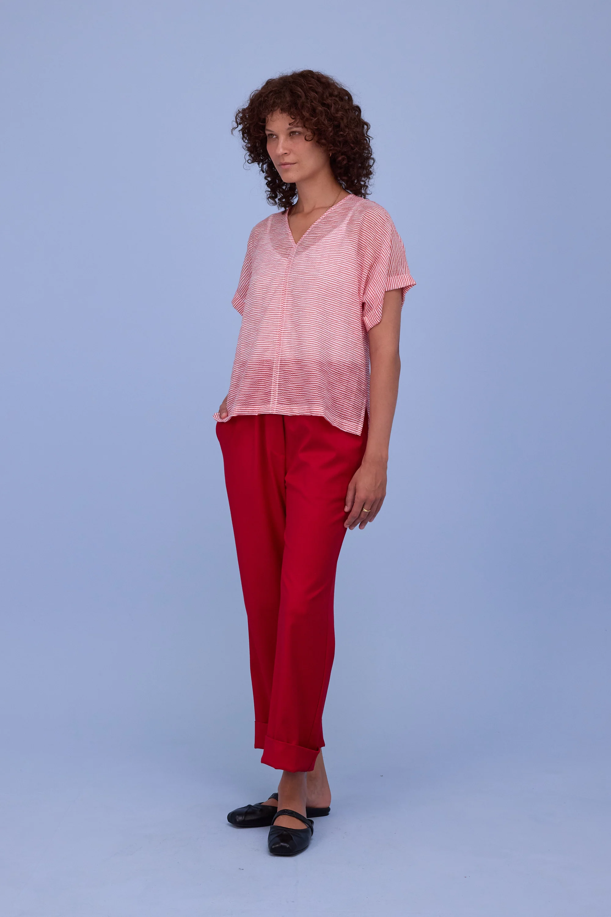 Faro blouse in transparent red stripes - Image 2
