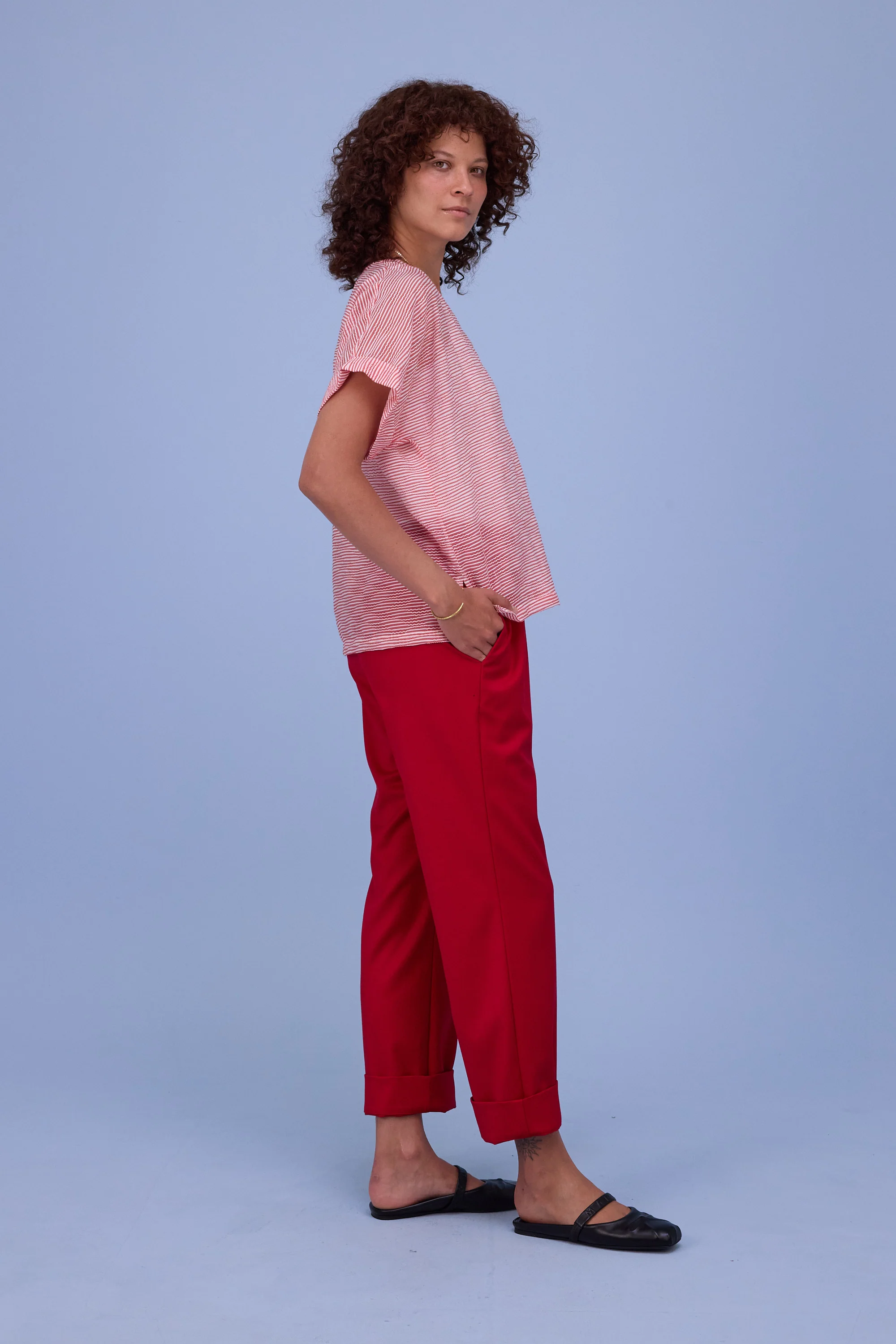 Faro blouse in transparent red stripes - Image 4