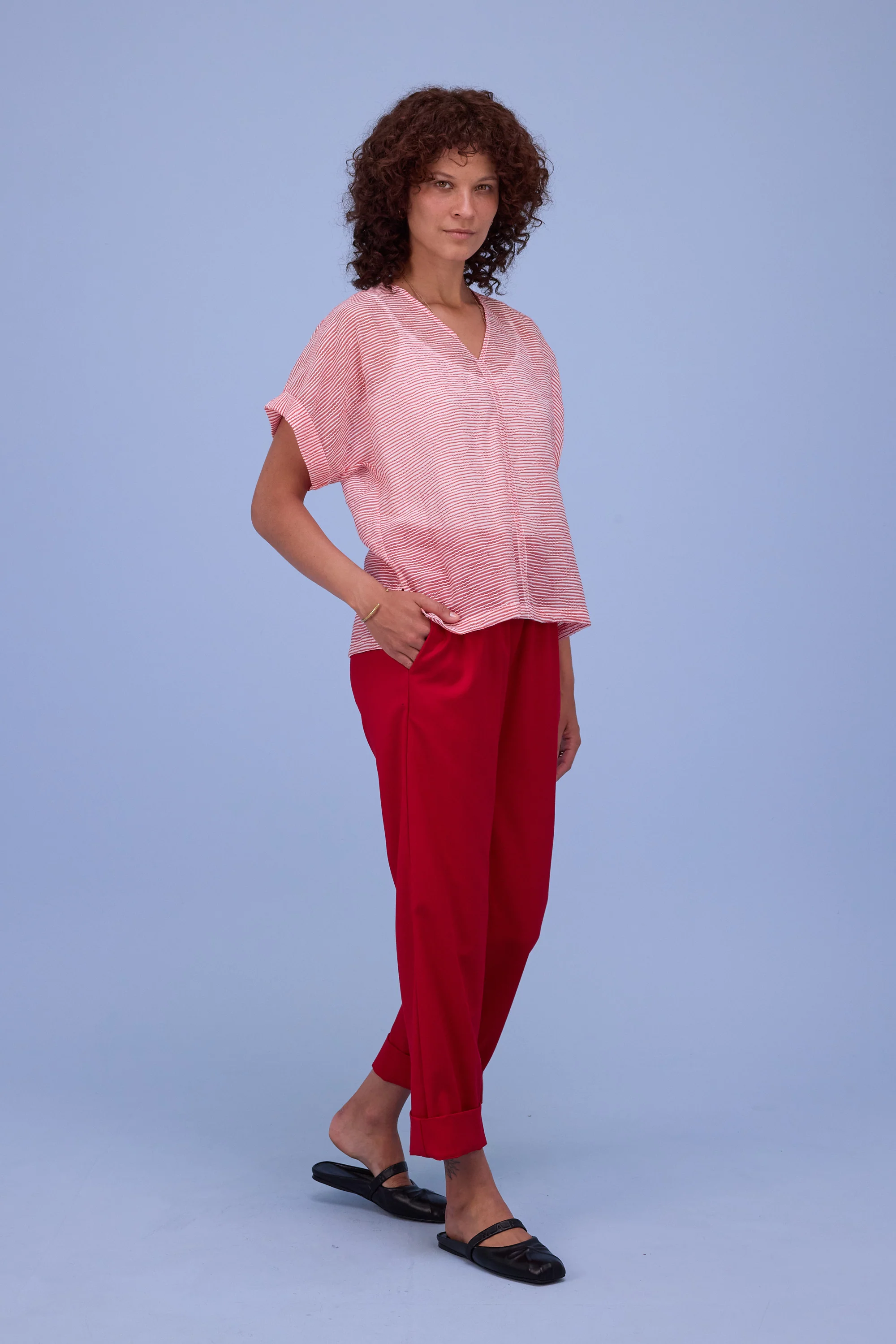 Faro blouse in transparent red stripes - Image 5